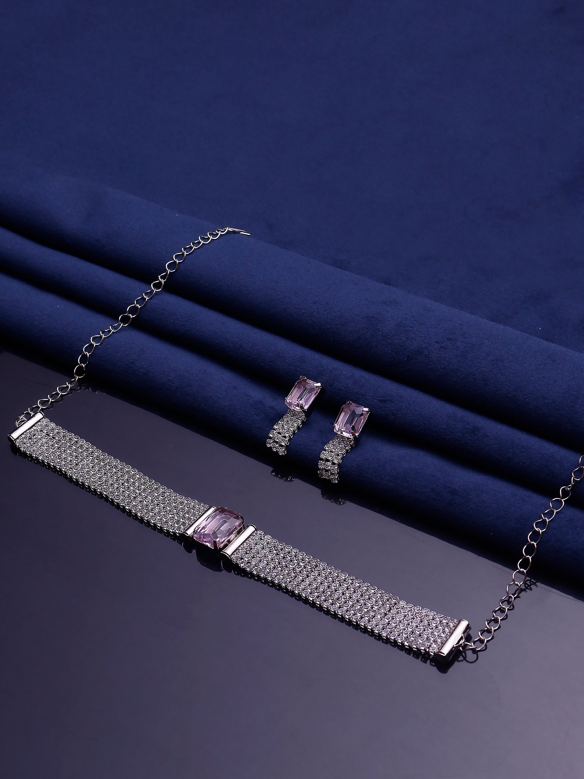 Swisni Alloy Silver Necklace, Earring Beads Necklace Set For Women|For Girls|Gifting|Anniversary|Birthday|Girlfriend