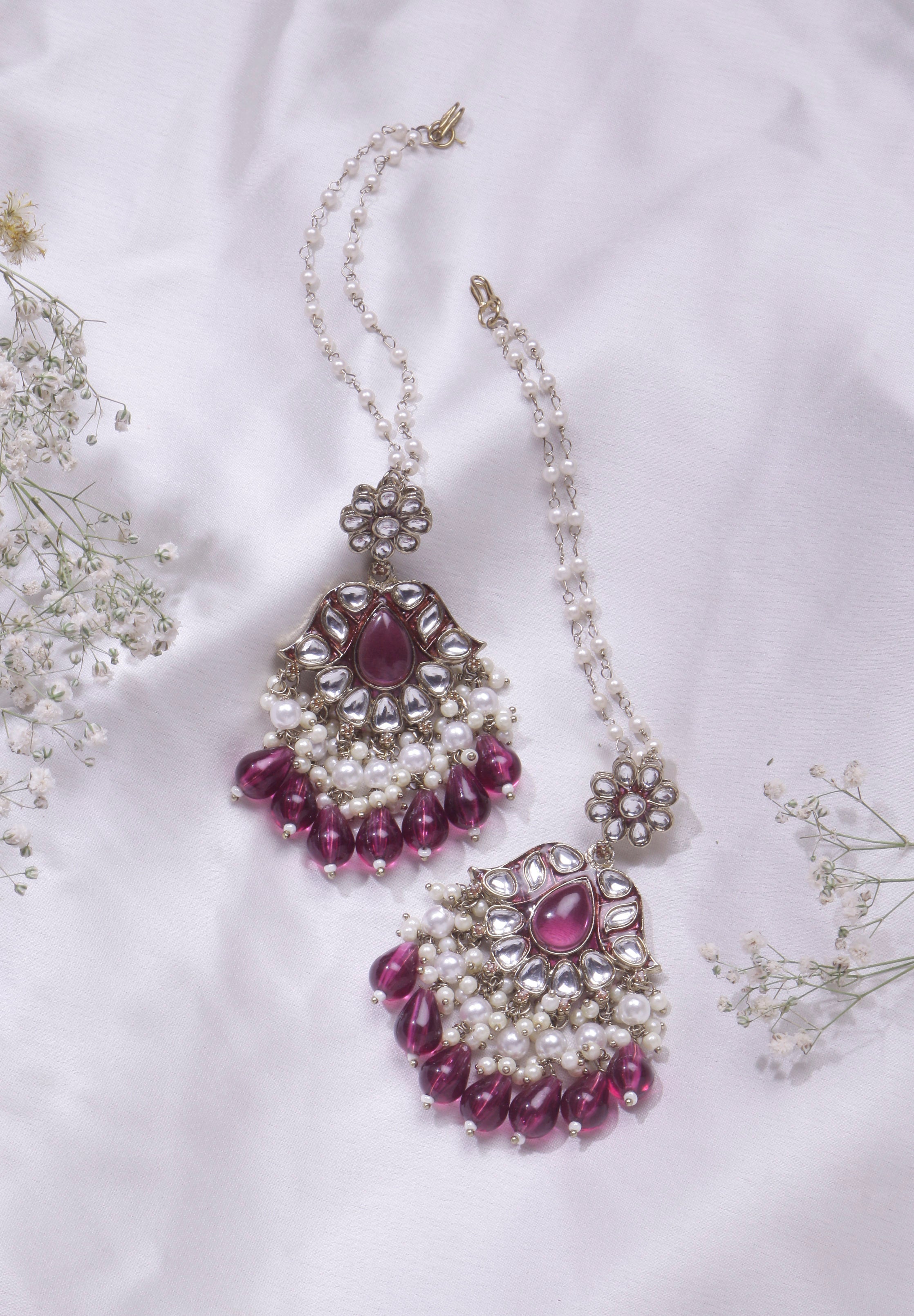 Swisni Alloy Golden Earrings with Maroon Beads