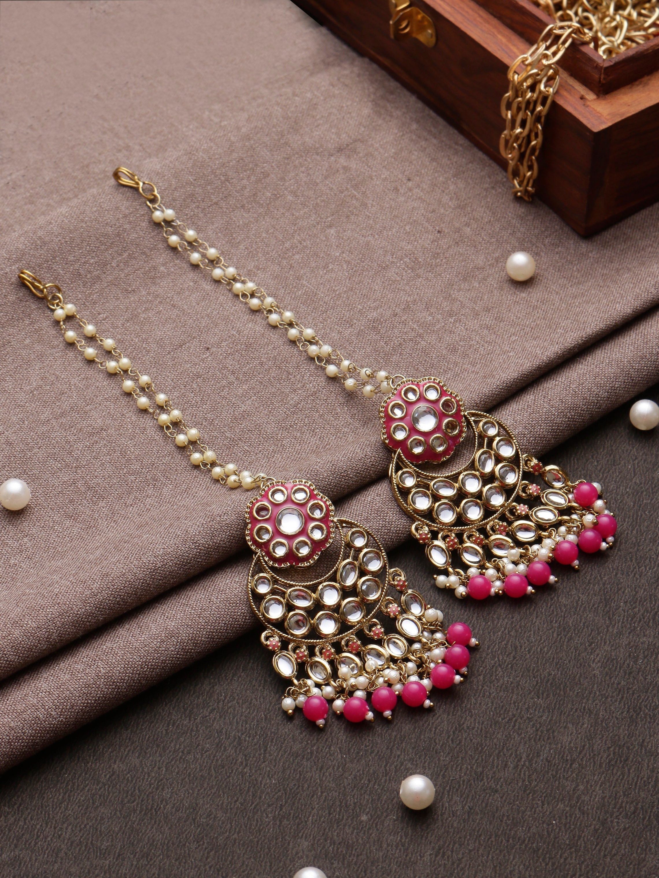 Swisni Alloy Golden Earrings with Pink