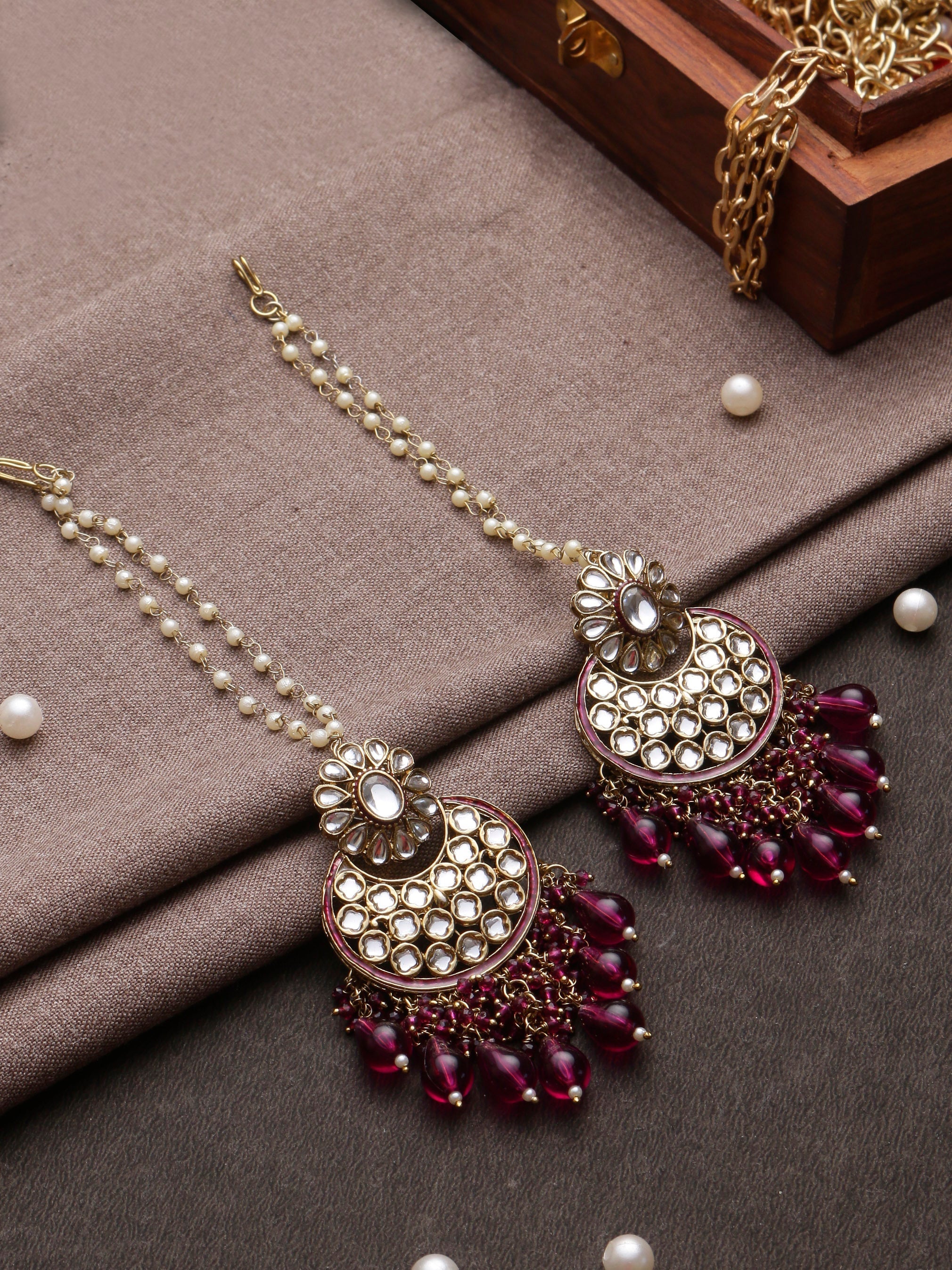 Swisni Alloy Golden Earring With Purple Beads