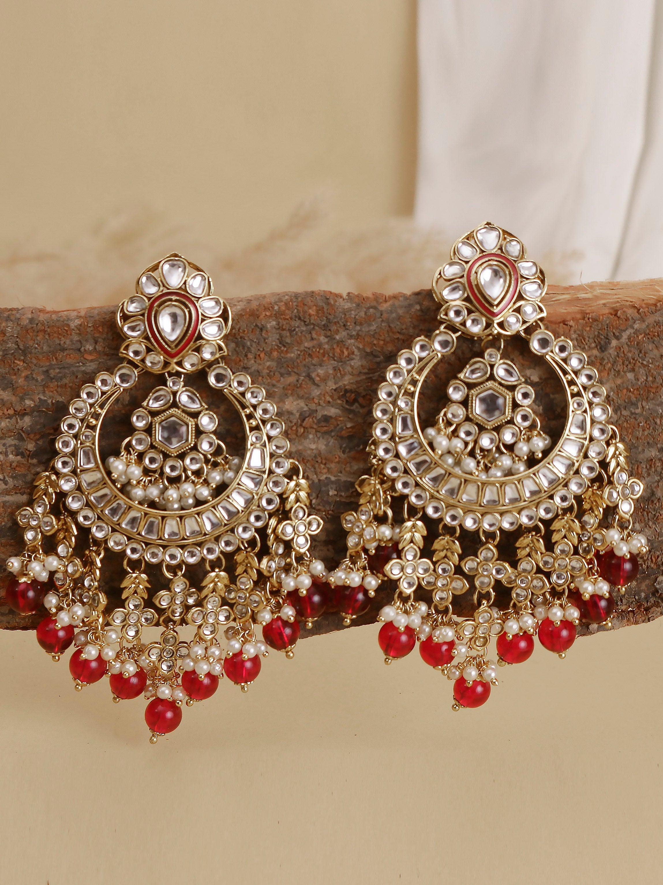 Swisni Alloy Golden Earrings with Maroon Beads
