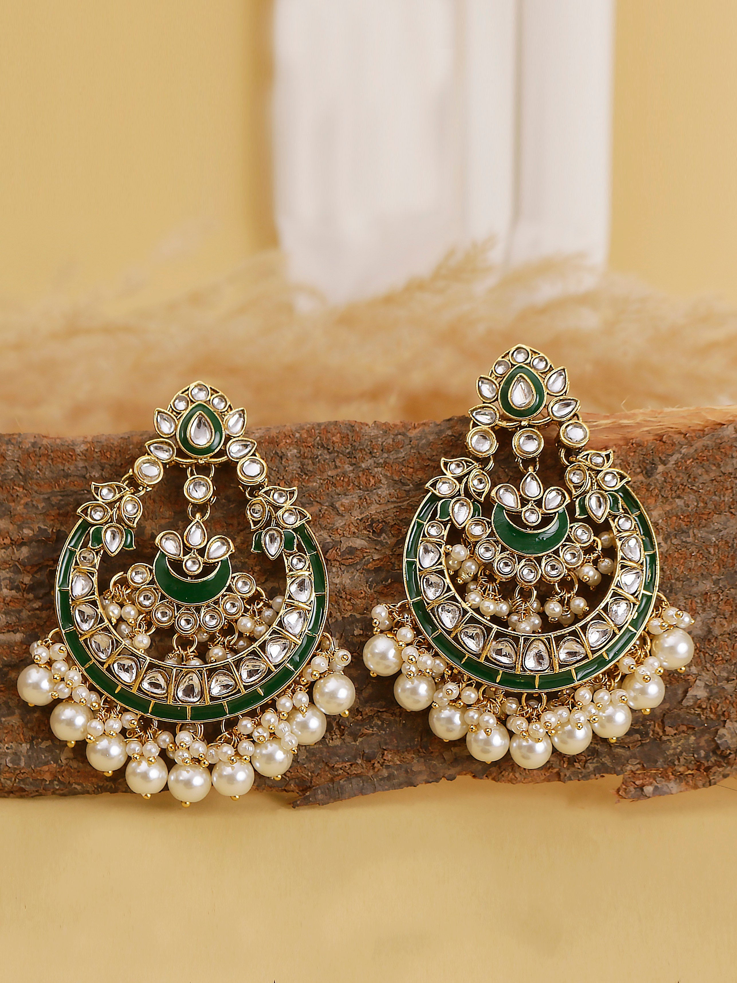 Swisni Alloy Golden Earrings with White Beads