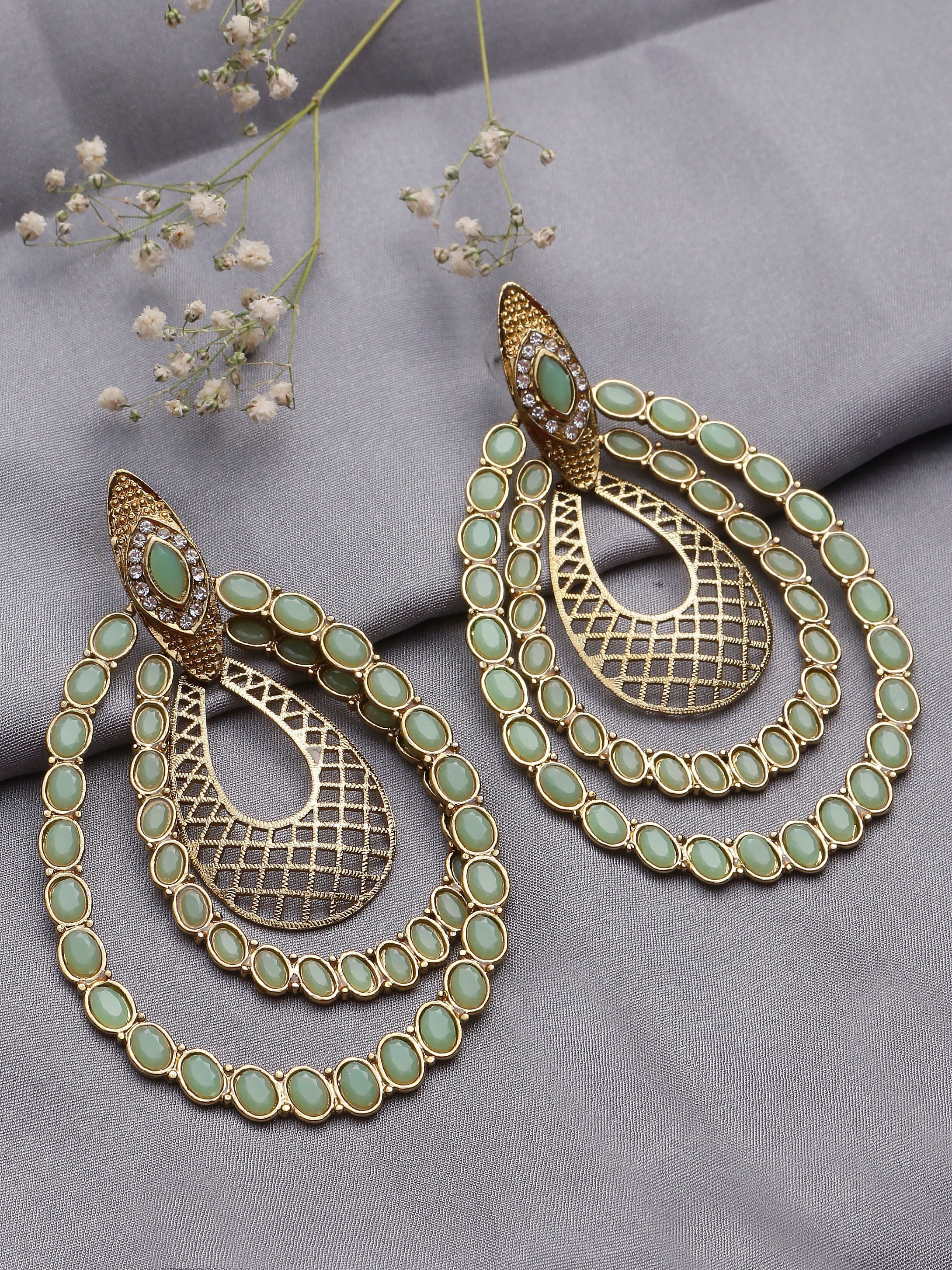 Swisni Alloy Alloy Golden With Green And White Beads