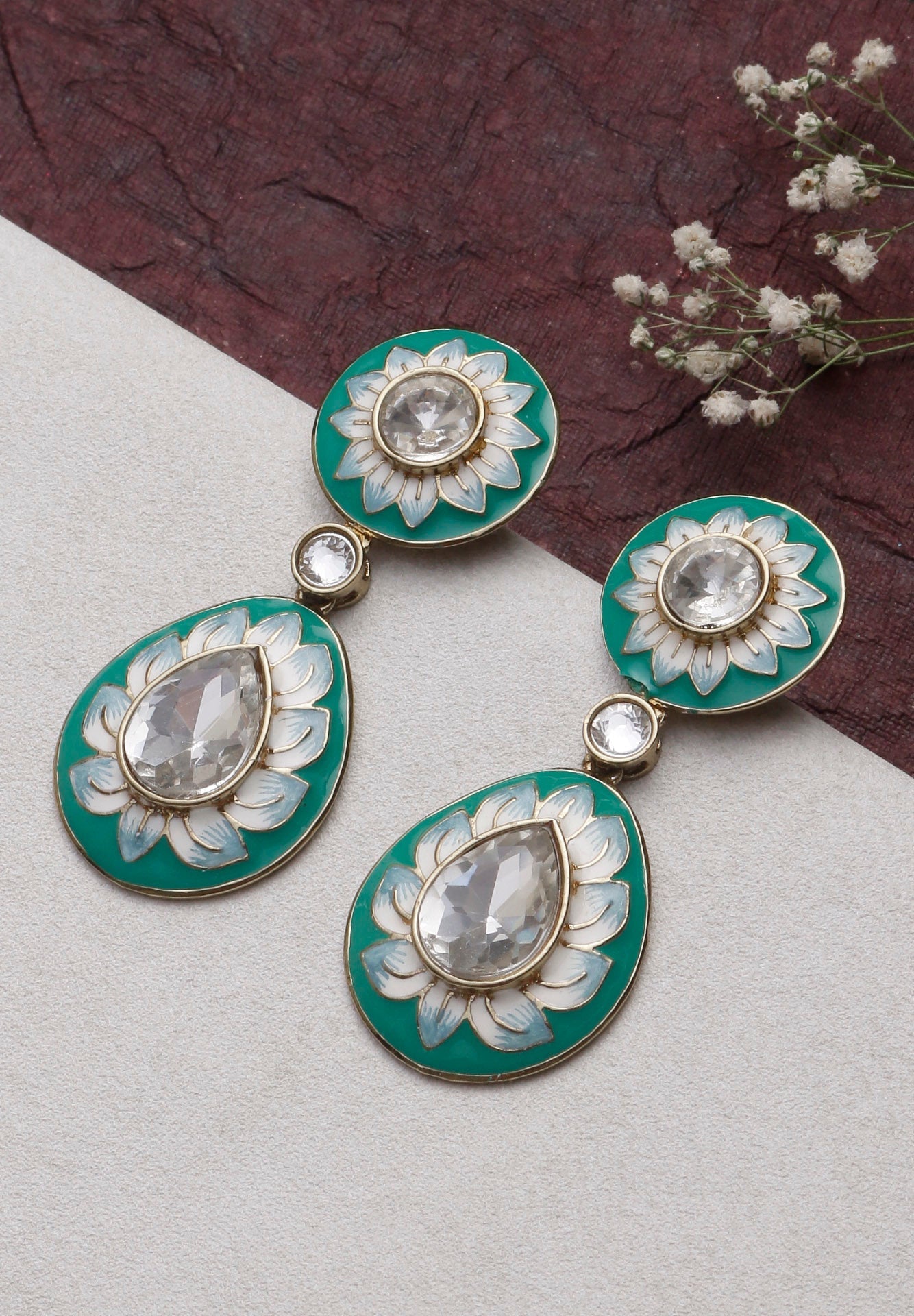 Swisni Alloy Green Meena Stone Earrings