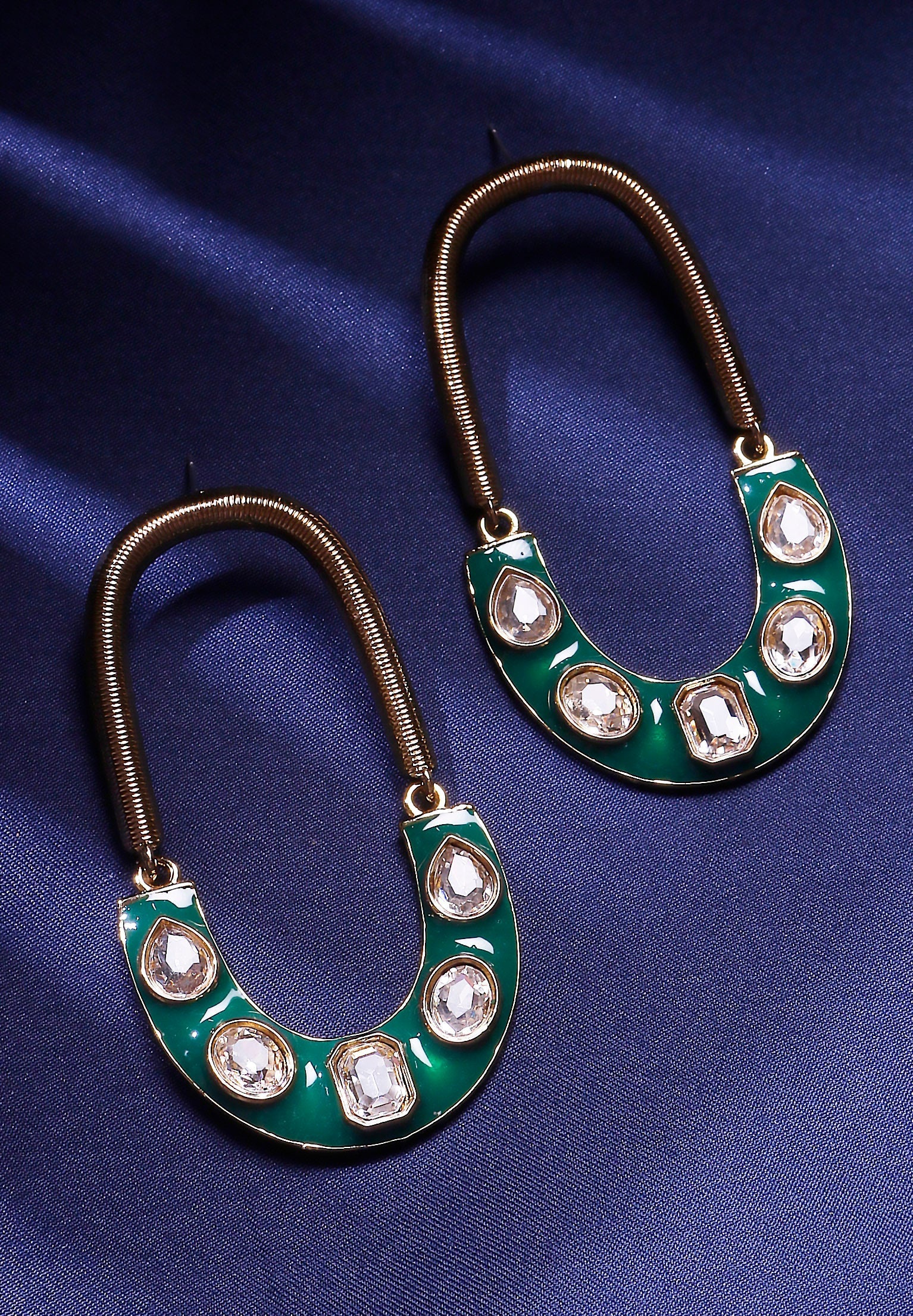 Swisni Alloy Golden Earrings with Green Beads
