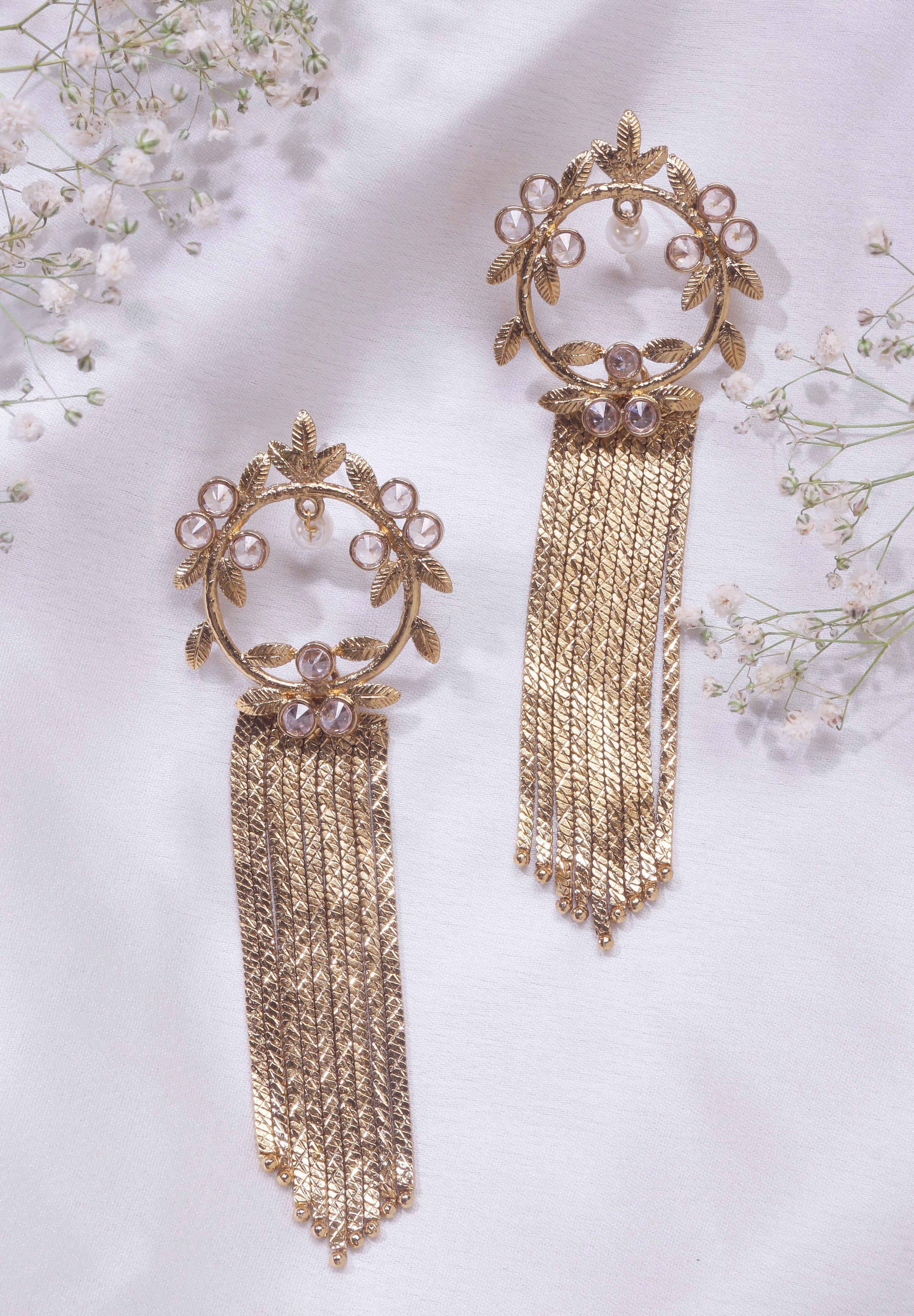 Swisni Alloy Golden Earrings with Golden Beads