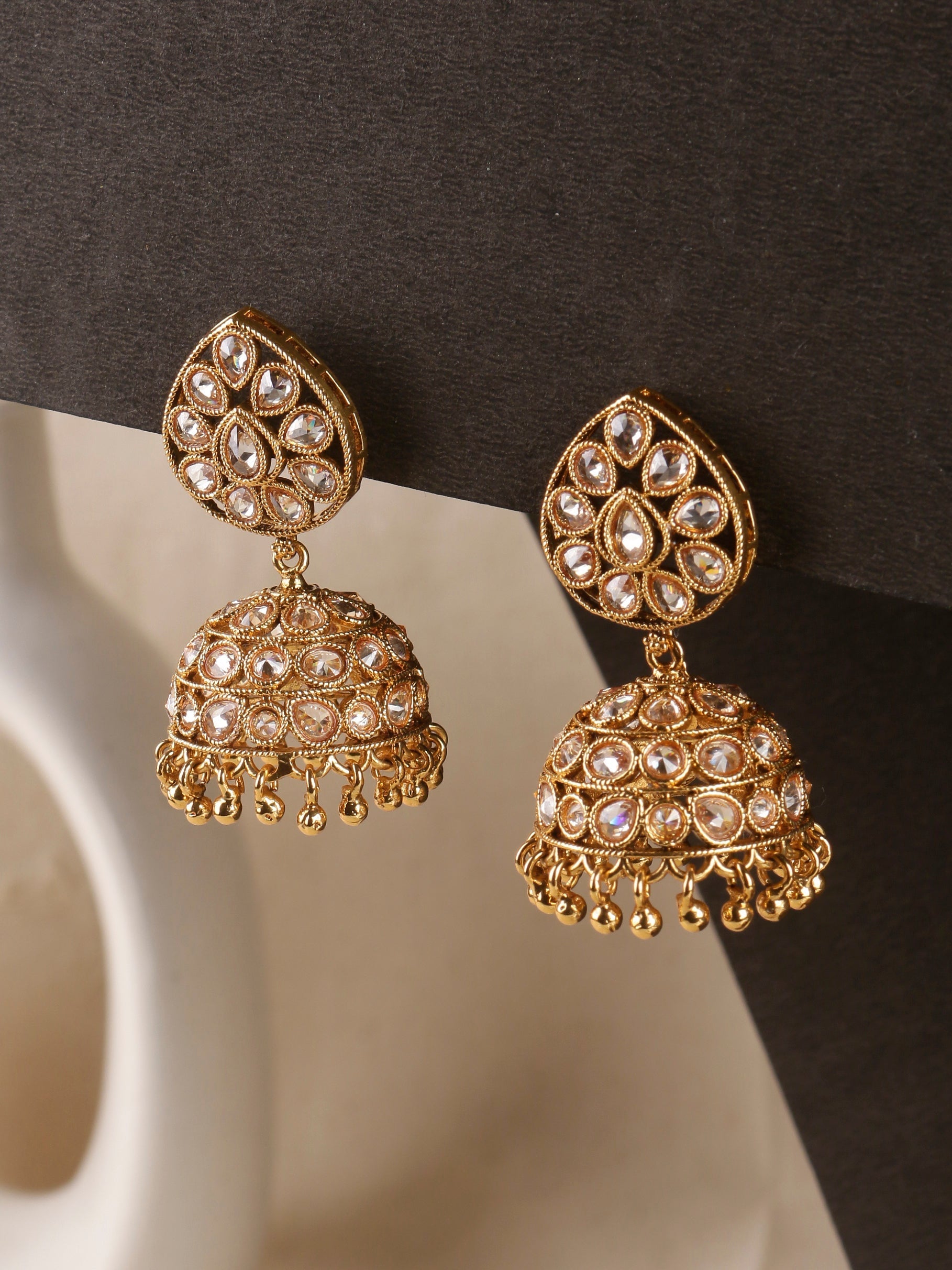 Swisni Alloy Golden Jhumki Earring Golden Beads