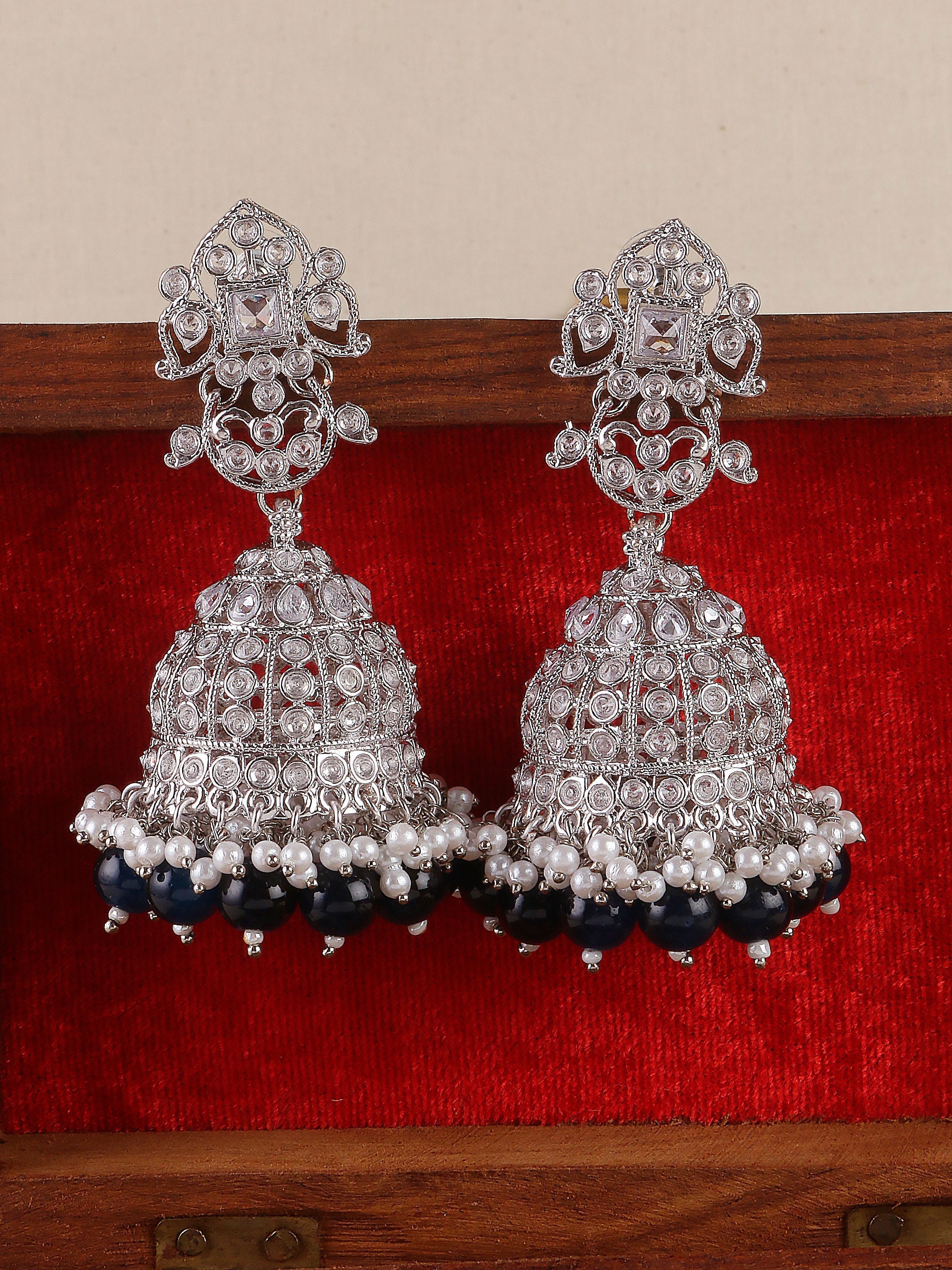Swisni Alloy Silver Jhumki Earrings
