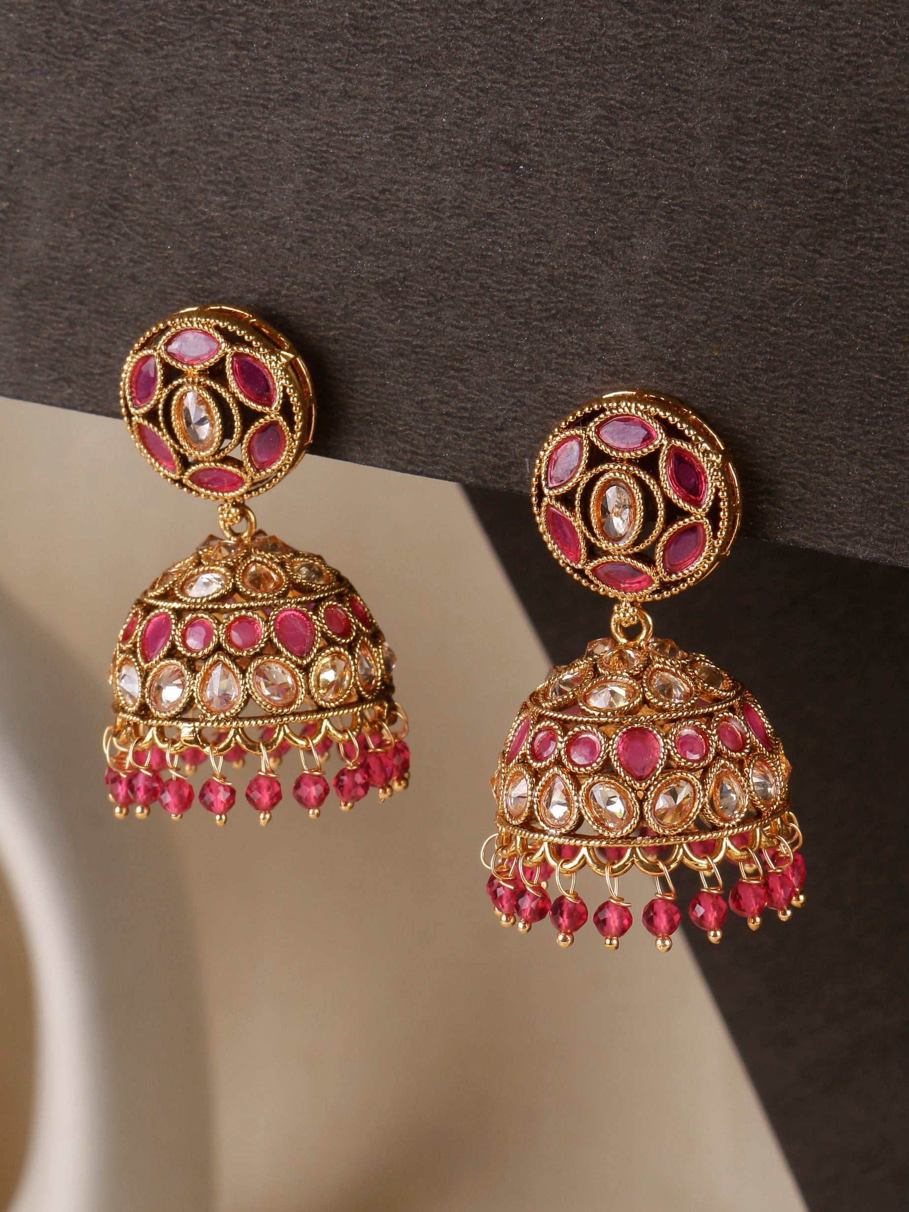 Swisni Alloy Golden Jhumki Earring Pink