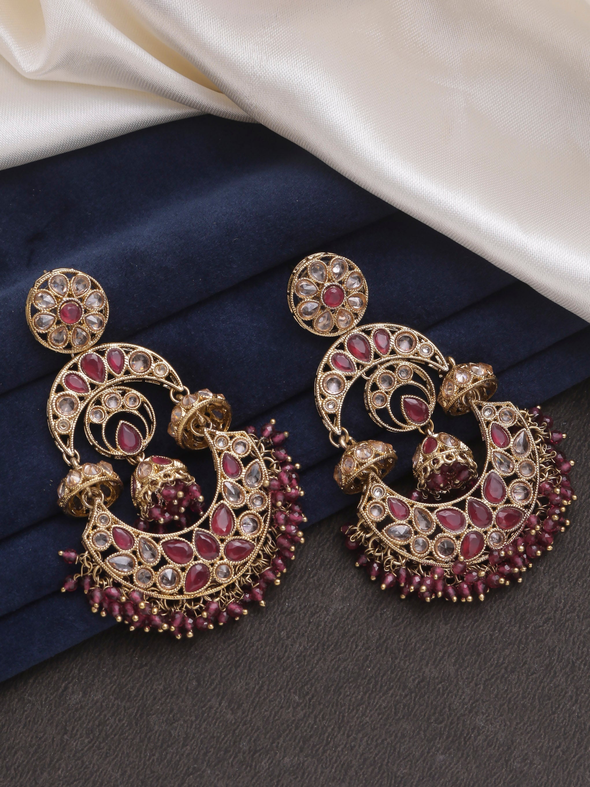 Swisni Alloy Golden Earrings with Pink Beads