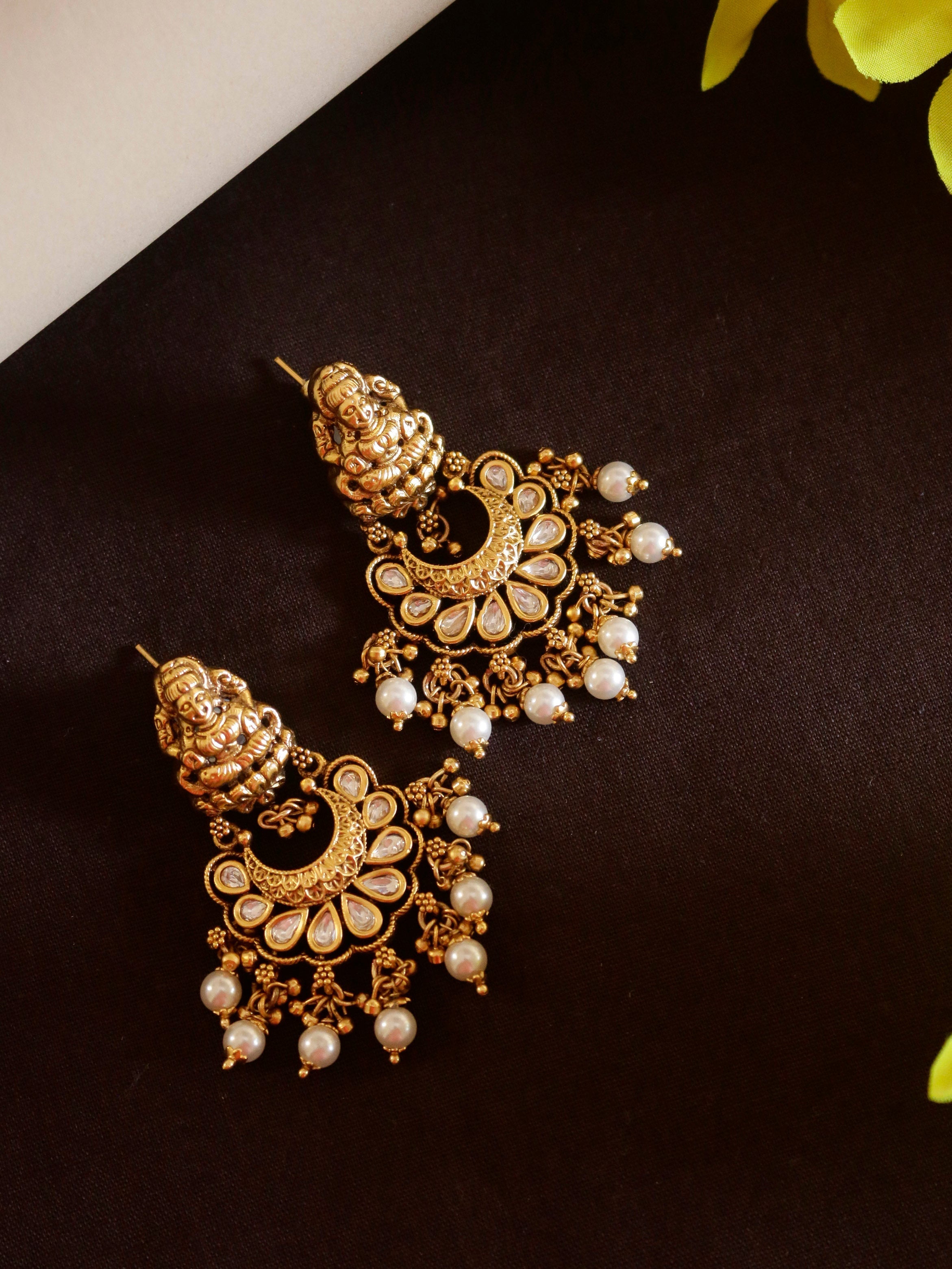 Swisni Alloy Golden Earrings with White Beads