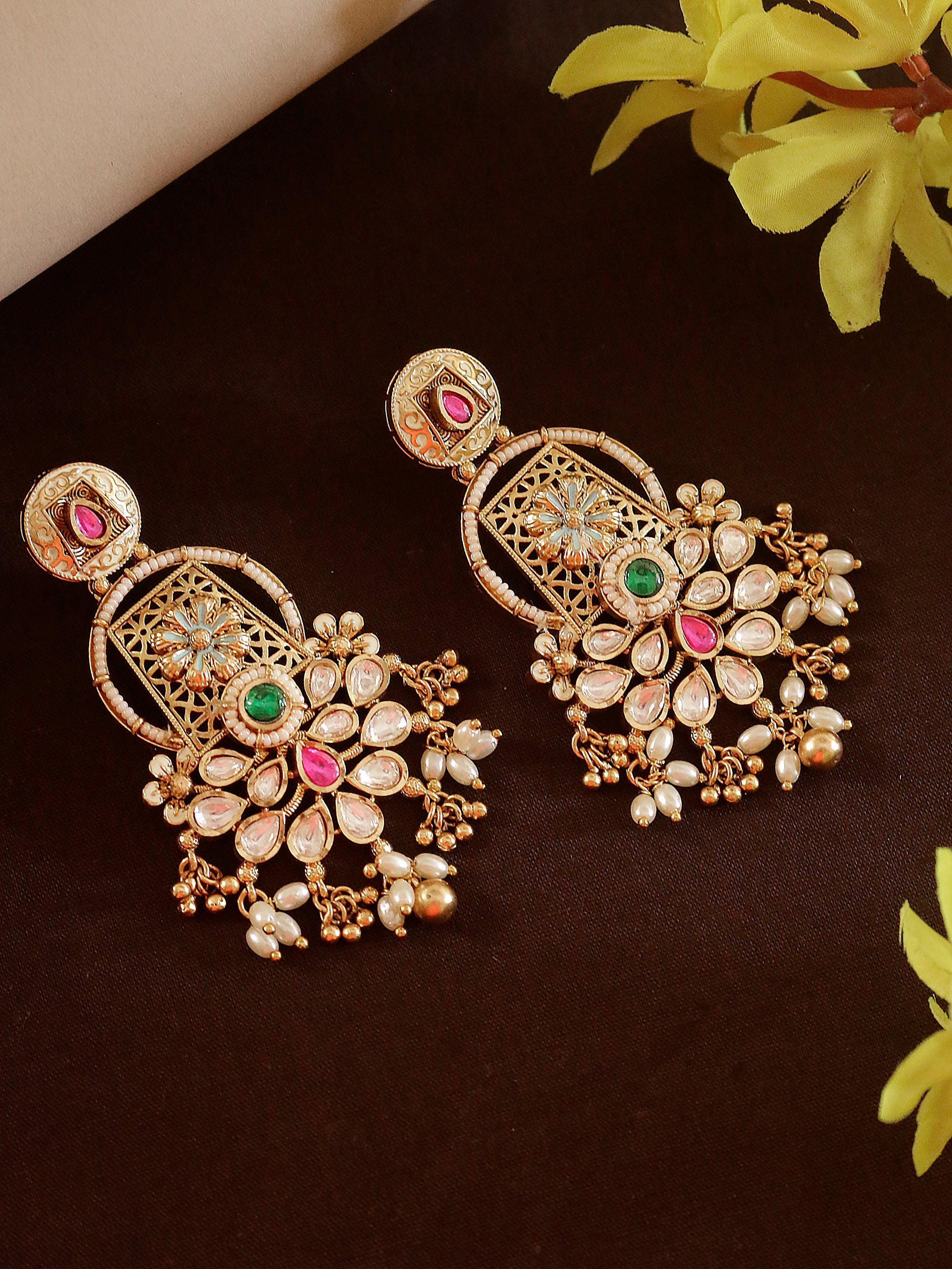 Swisni Alloy Golden Earrings with Multi Beads