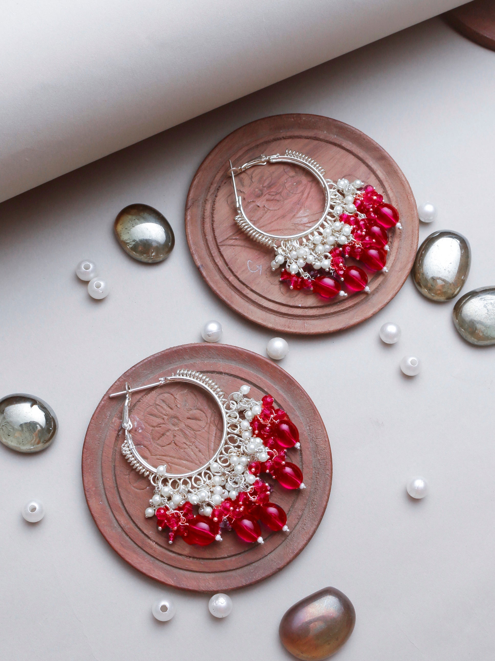 Swisni Alloy Golden Earrings with Red Beads