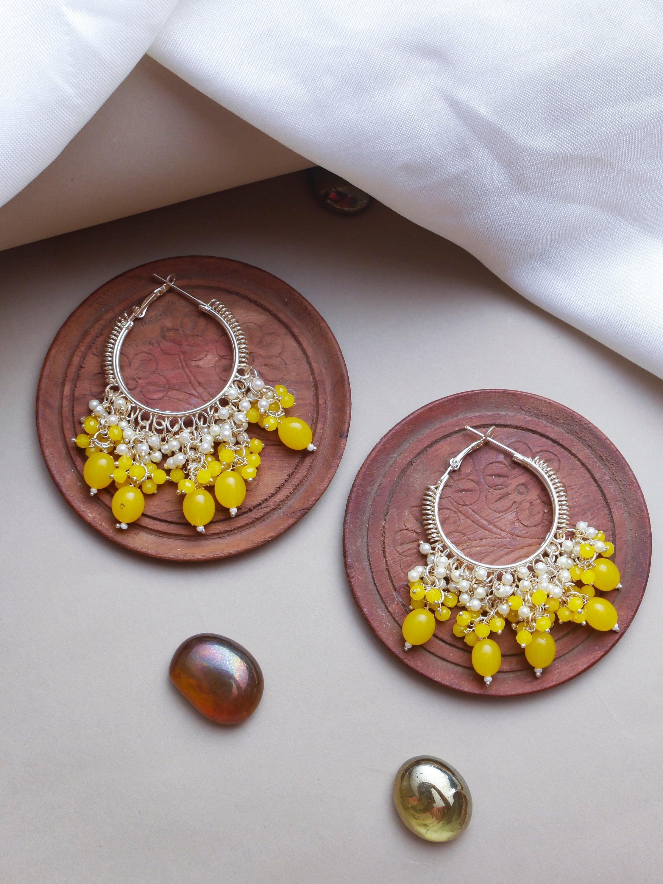 Swisni Alloy Golden Earrings with Yellow Beads