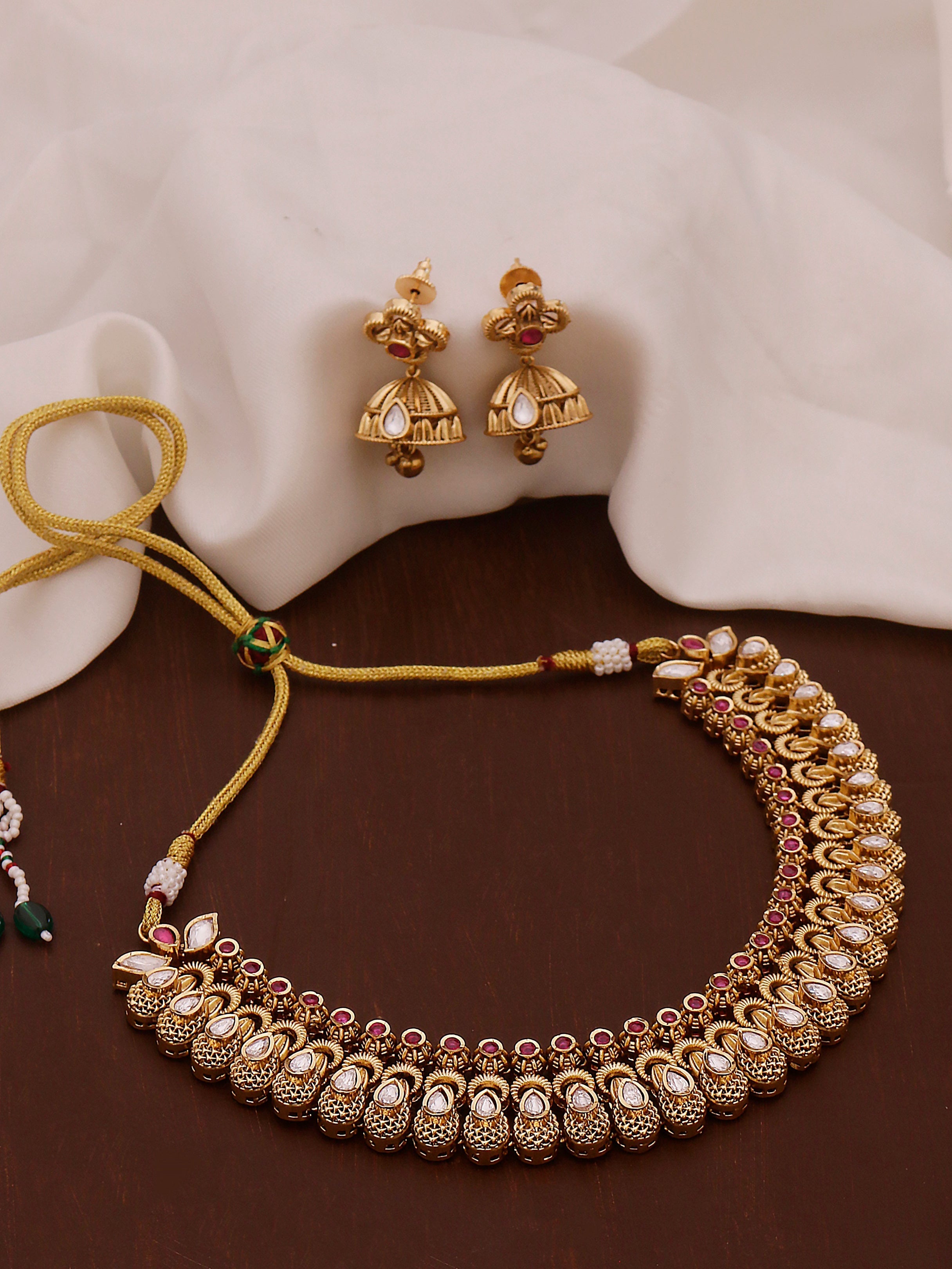 Swisni Alloy Golden Necklace, Earring Beads Necklace Set For Women|For Girls|Gifting|Anniversary|Birthday|Girlfriend