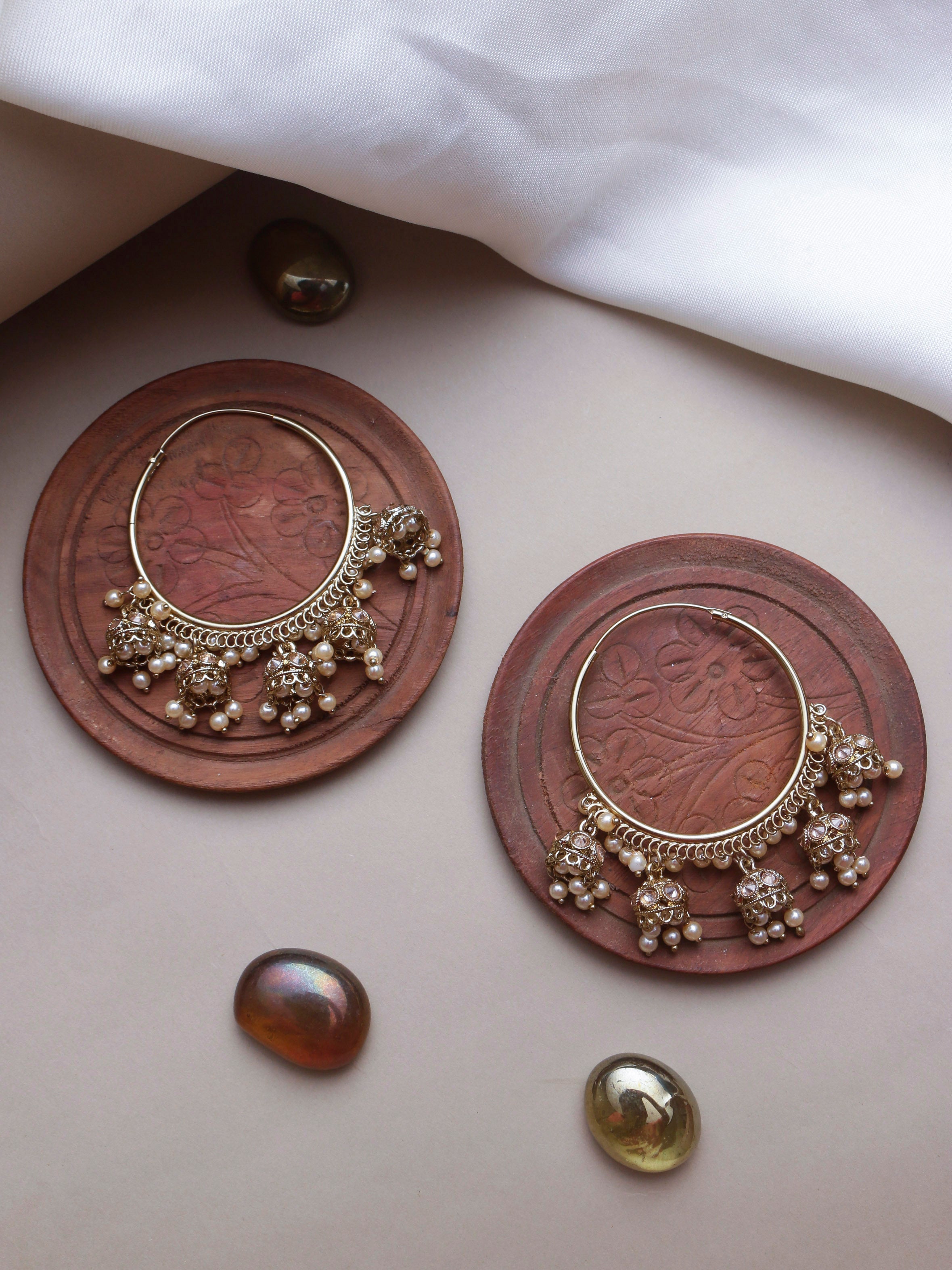 Swisni Alloy Golden Earrings with Golden Beads