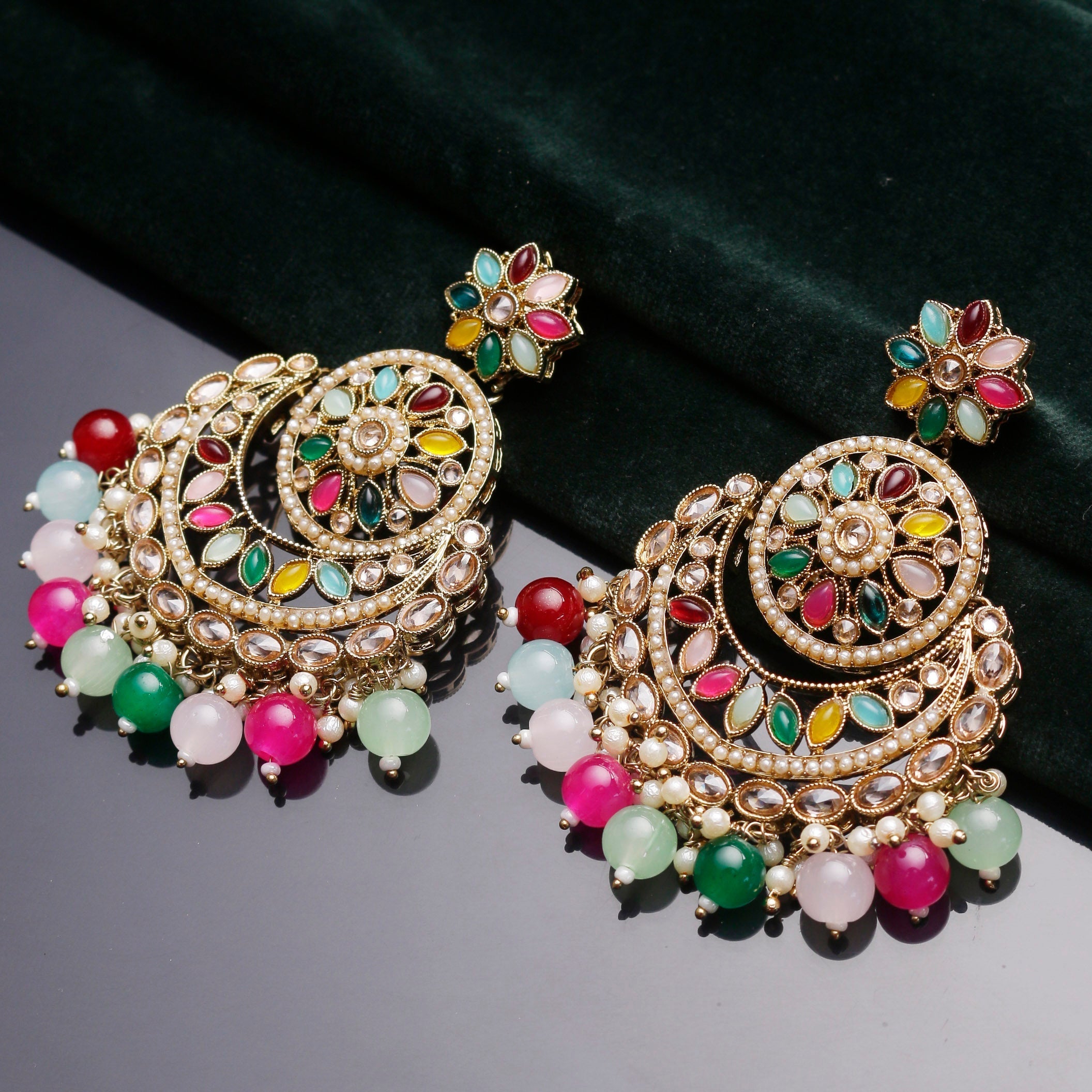 Swisni Alloy Golden Earrings with Multi Beads For Women