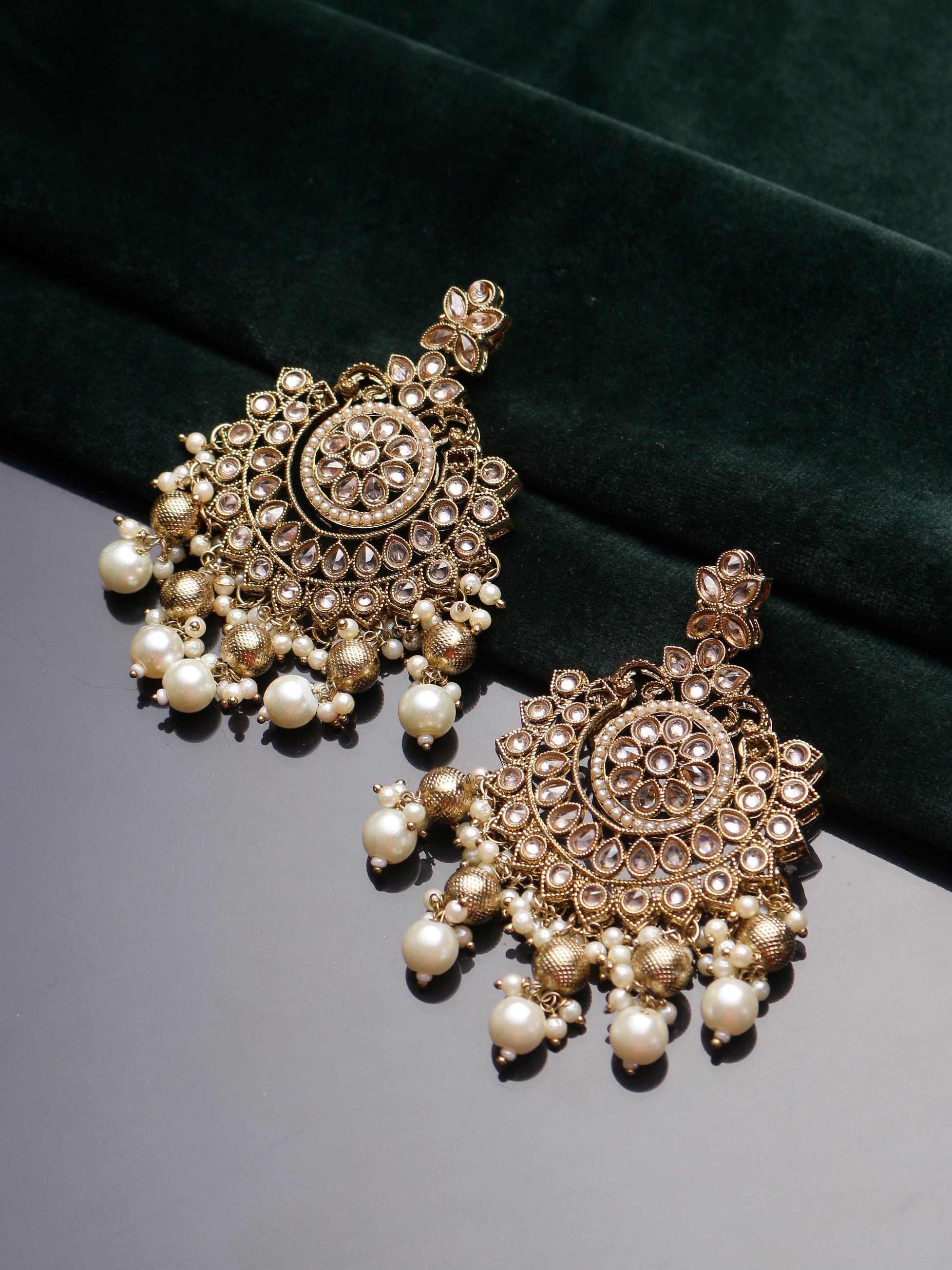 Swisni Alloy Golden Earrings with Golden Beads