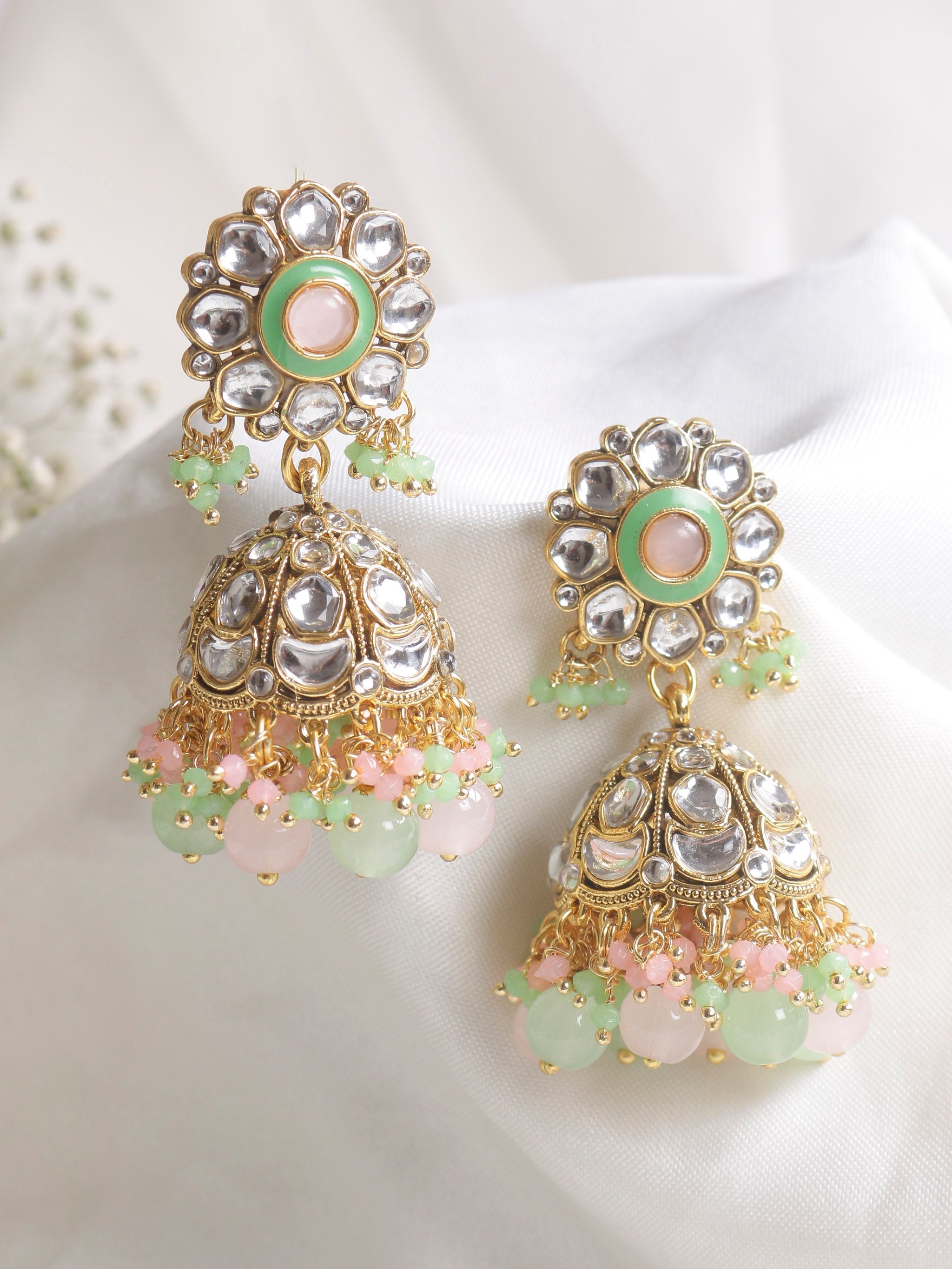 Swisni Alloy Golden Jhumki Earrings with Multi Beads