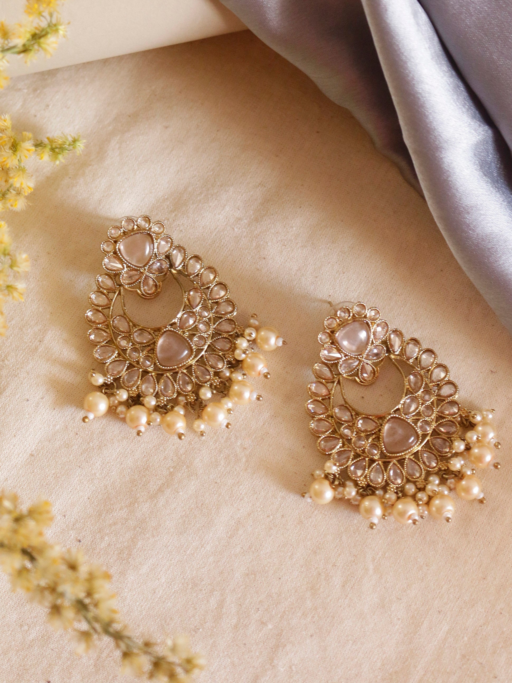 Swisni Alloy Golden Earrings with Golden Beads