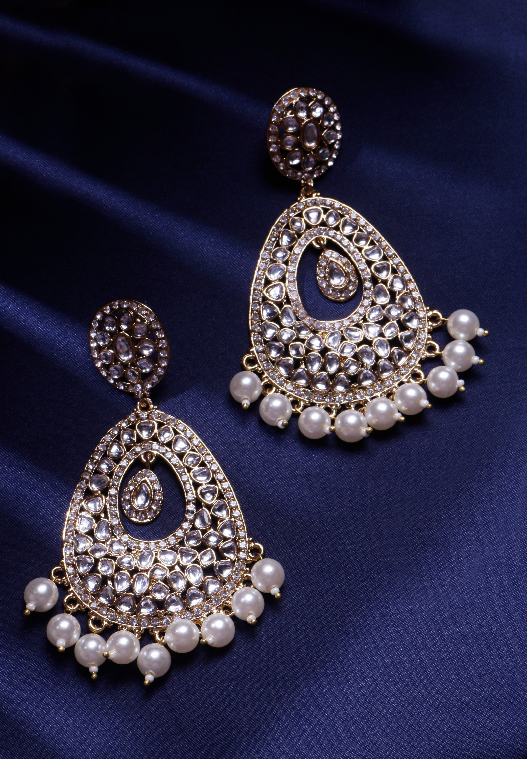 Swisni Alloy Golden Earrings with White Beads