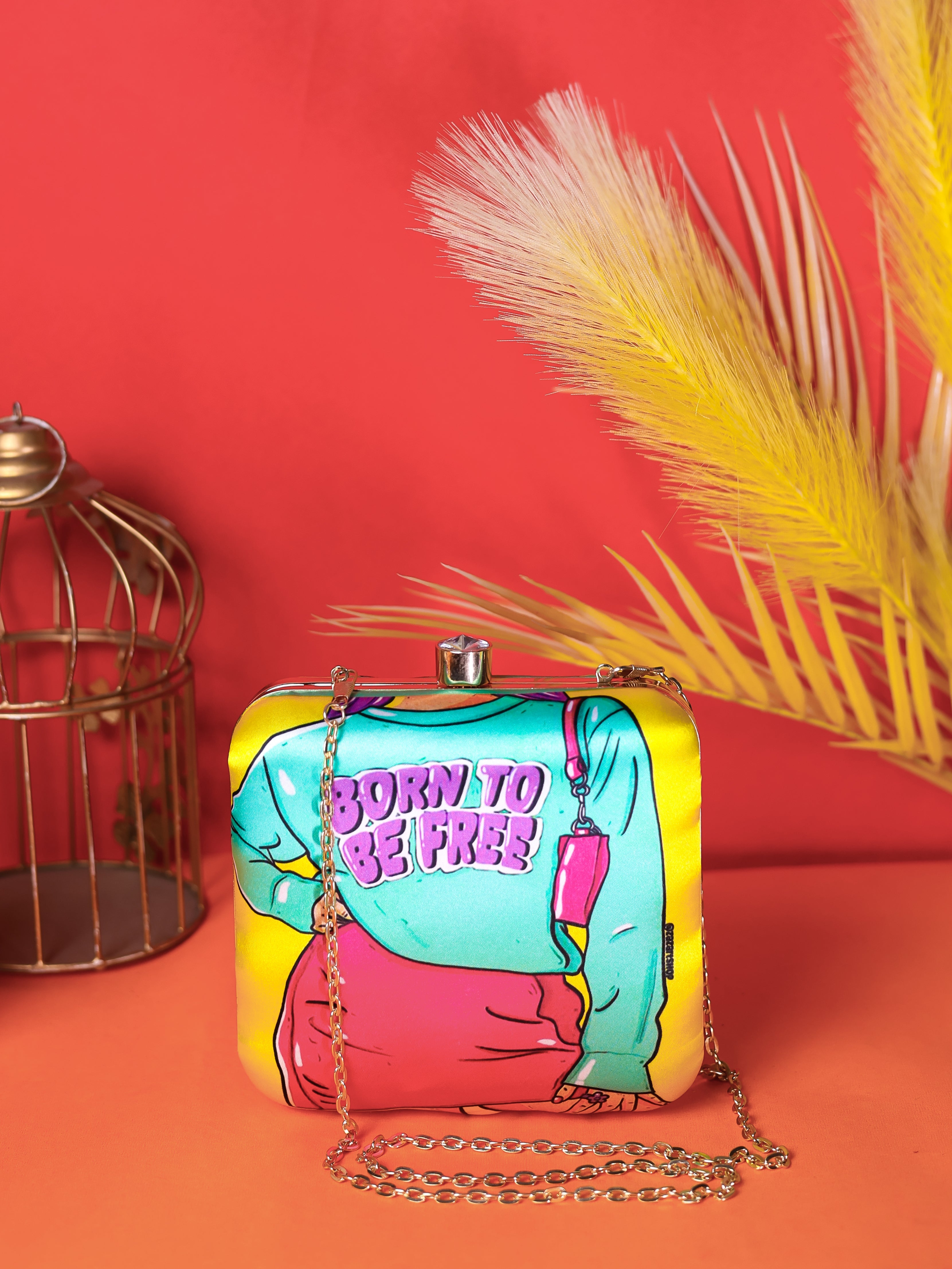 PRINTED DIGITAL CLUTCH BAG BORN TO BE FREE