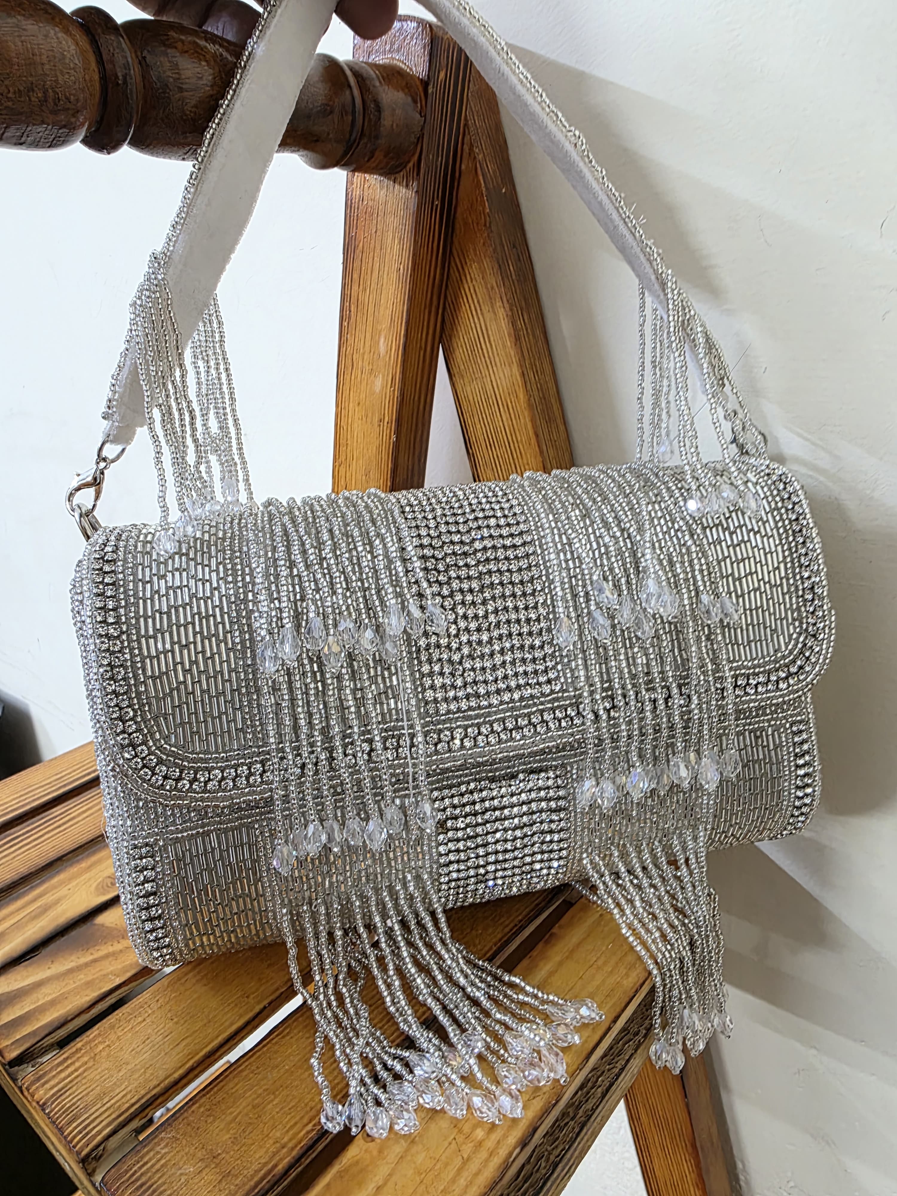 Silver Crystal flap bag