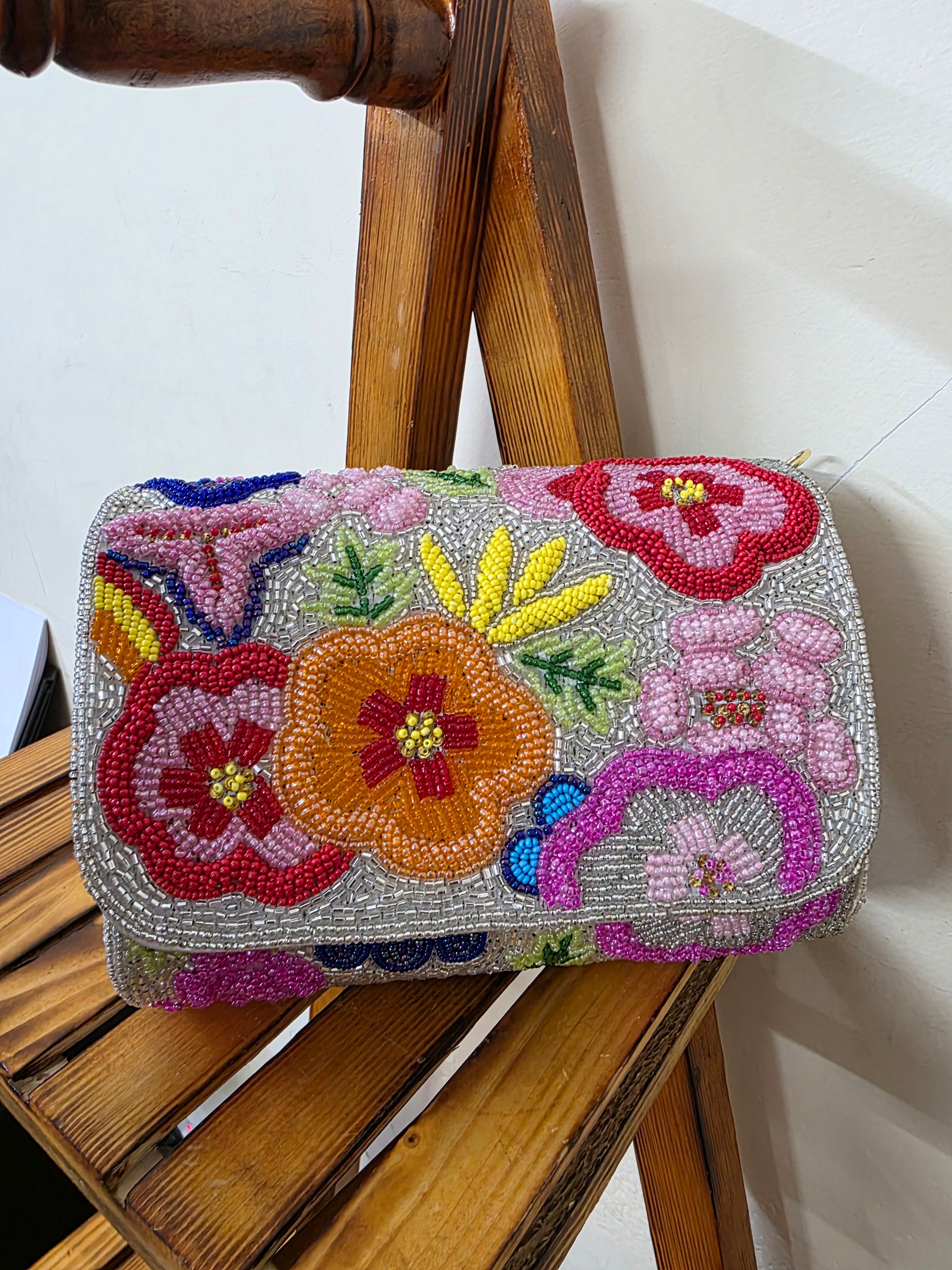 Silver multicolor flap clutch bag