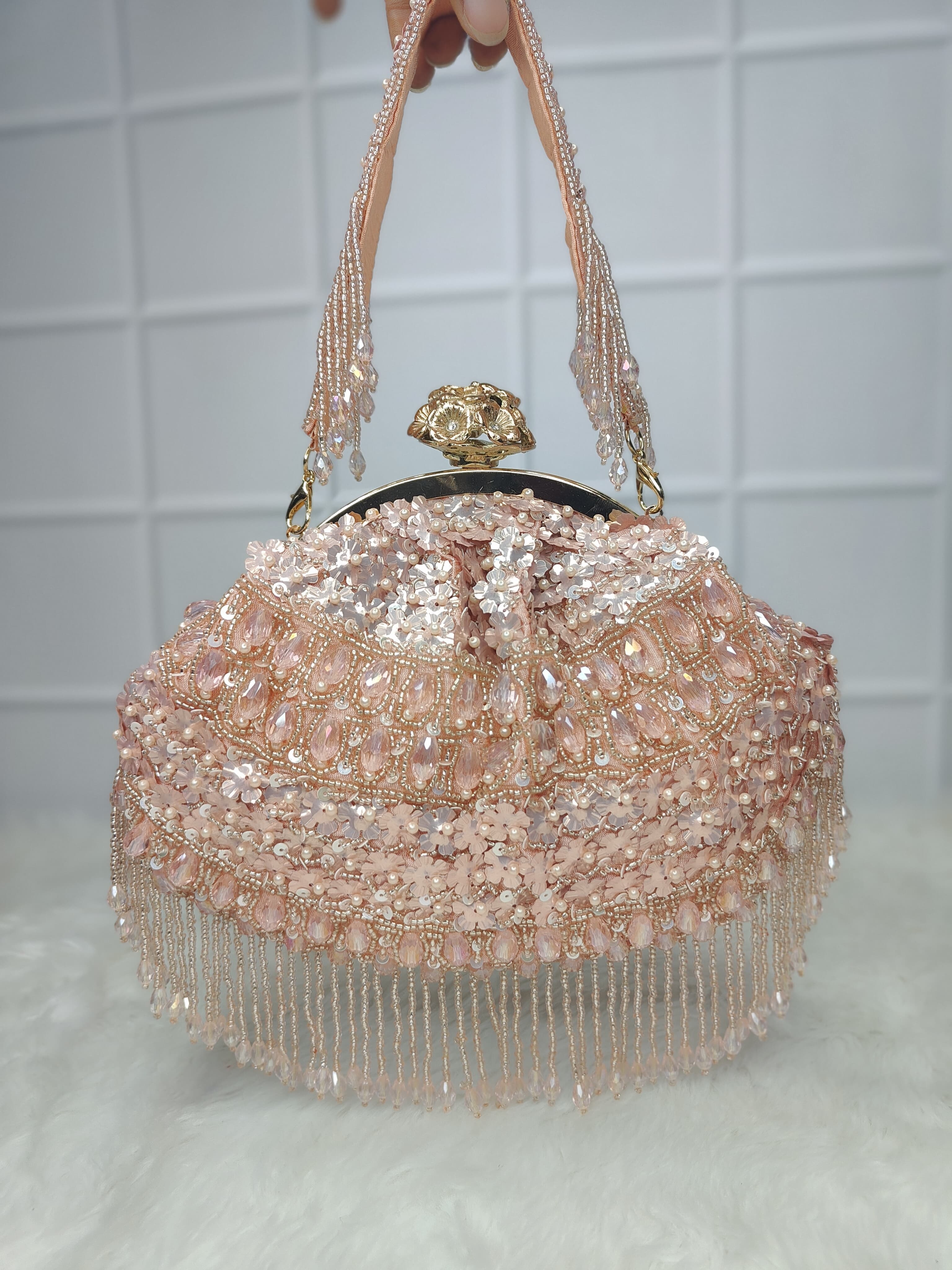 Rose gold Heavy embroidered batua bag