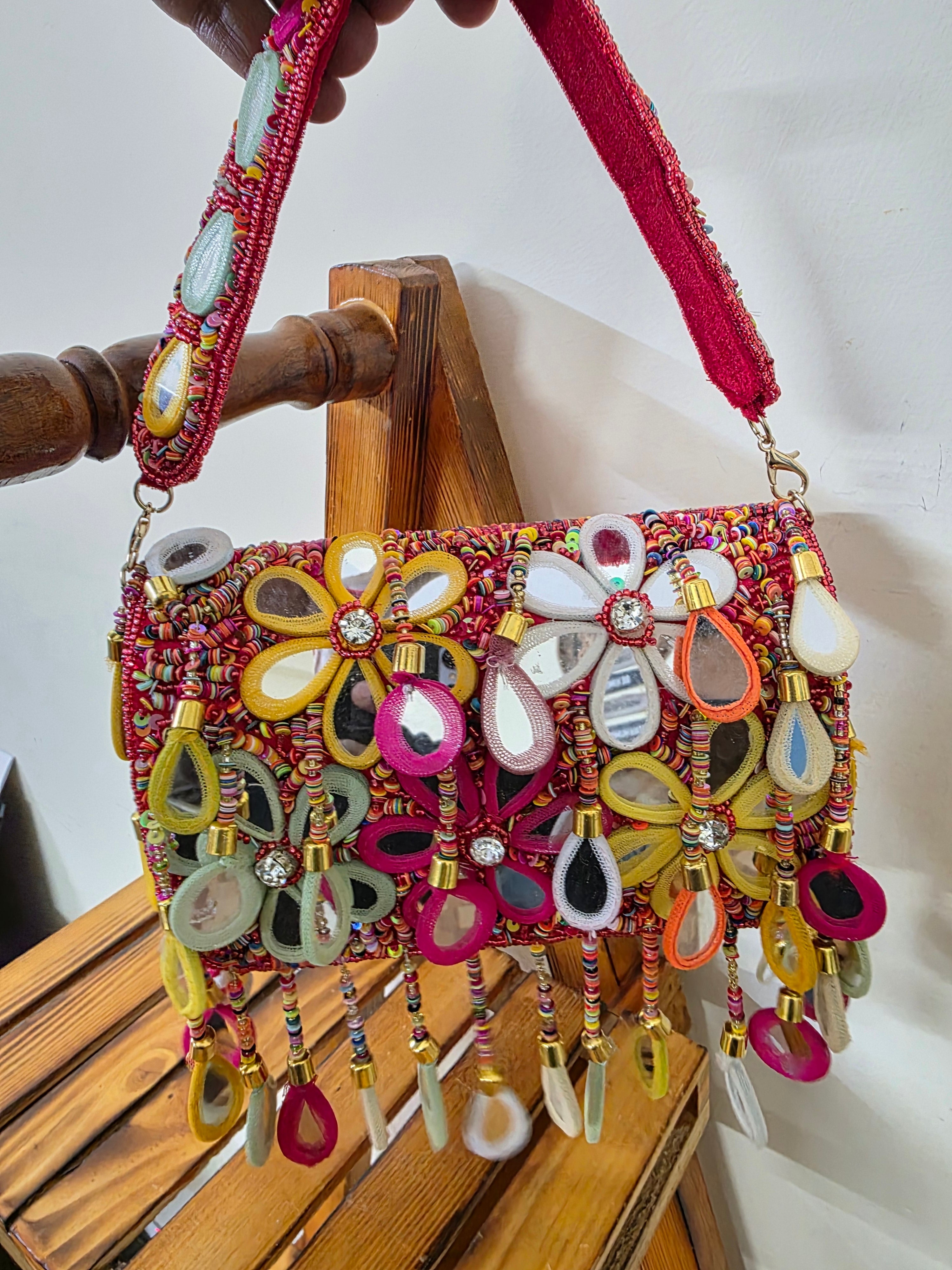 Red multi mirror flap bags