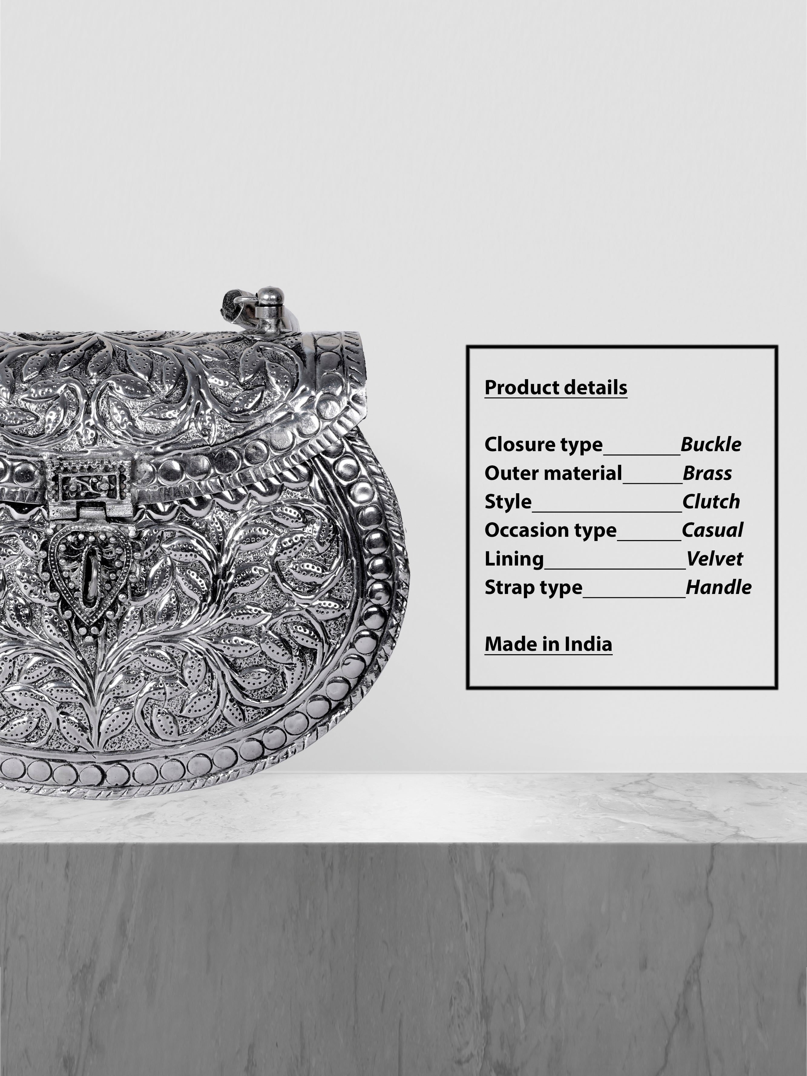 VRPS Brass Clutch | Handcrafted Ethnic Bag | SWIS-1362 | Additional Angle