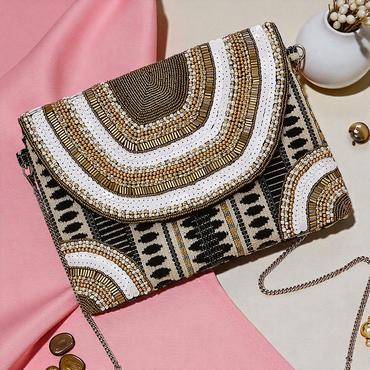 VRPS Beaded Clutch | Handcrafted Ethnic Bag | SWIS-851 | Additional Angle