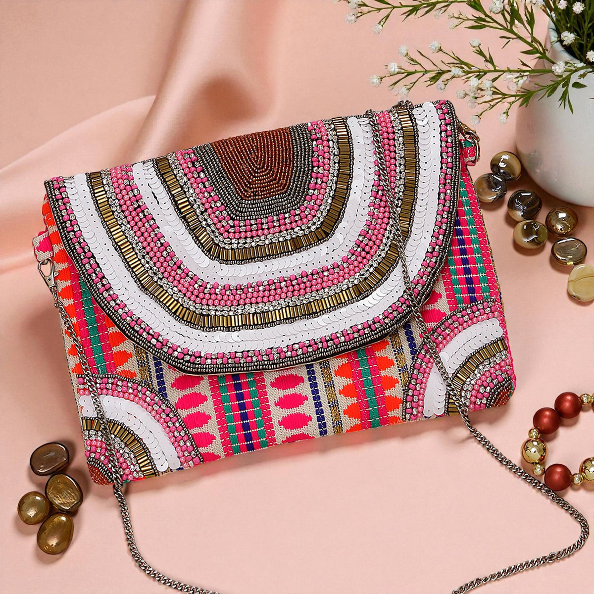 VRPS Beaded Clutch | Handcrafted Ethnic Bag | SWIS-856 | Additional Angle
