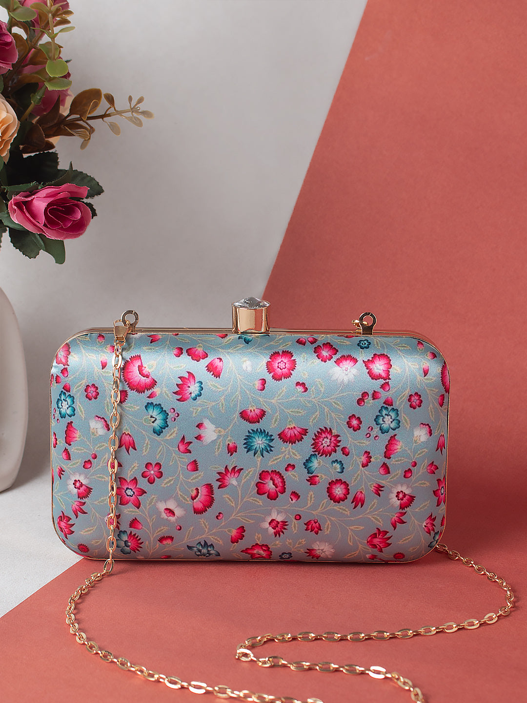 tiny floral digital printed clutch