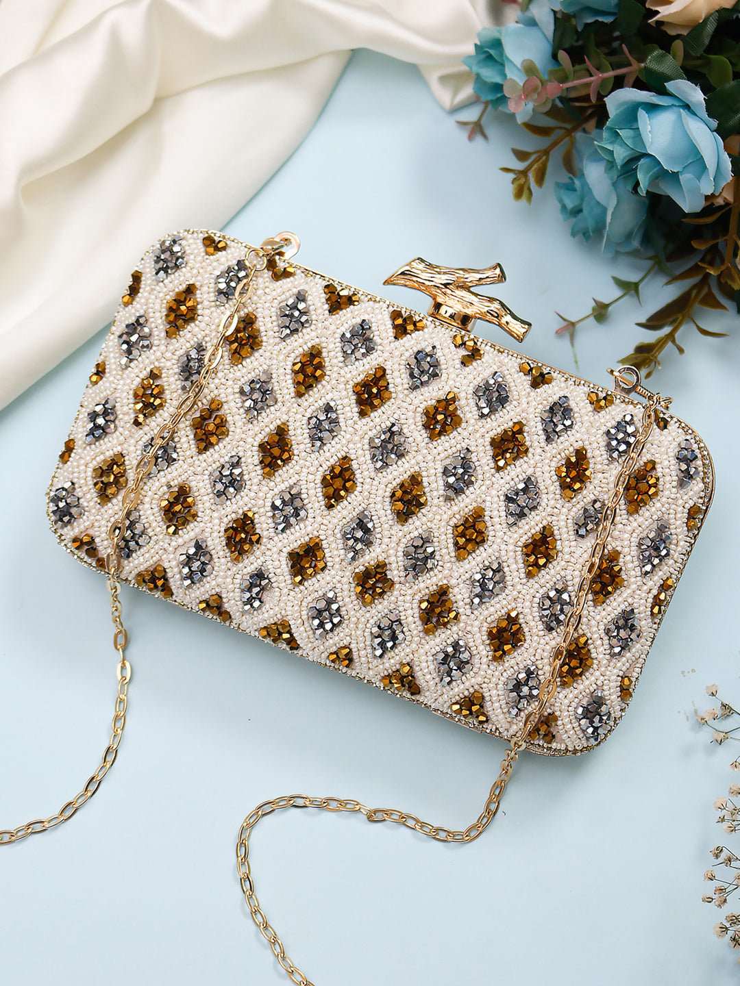 embroidered clutch
