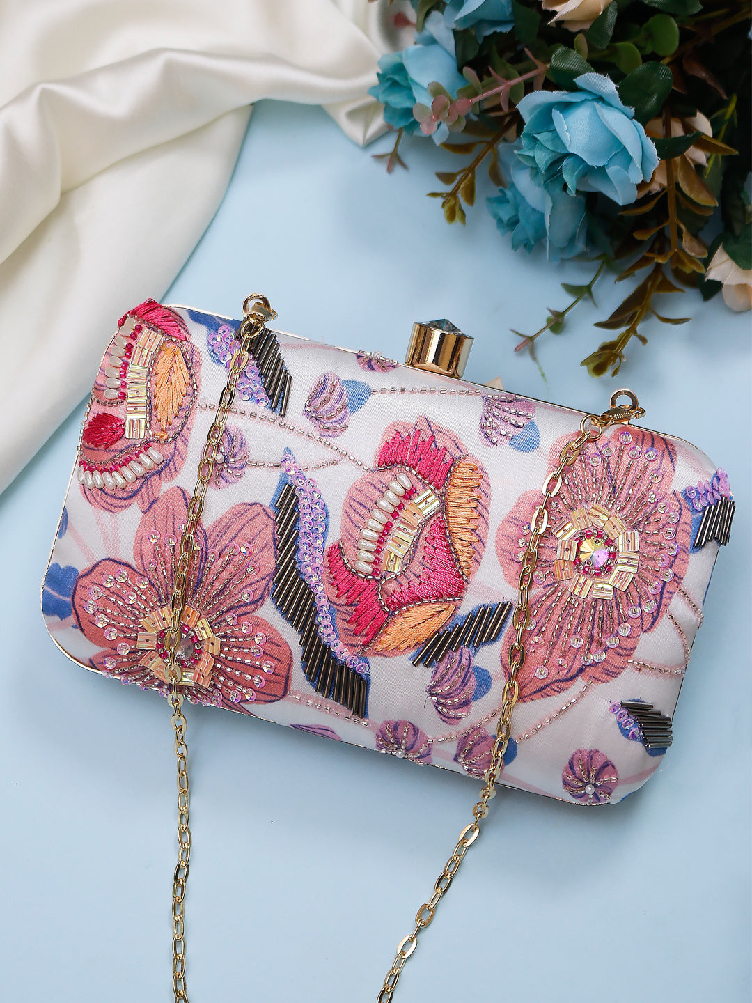 printed embroidered designer clutch