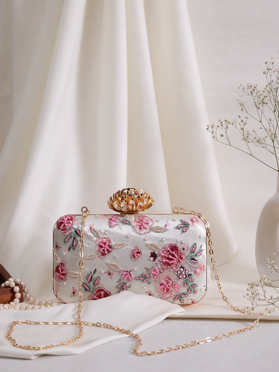 stylish printed embroidery clutch bag
