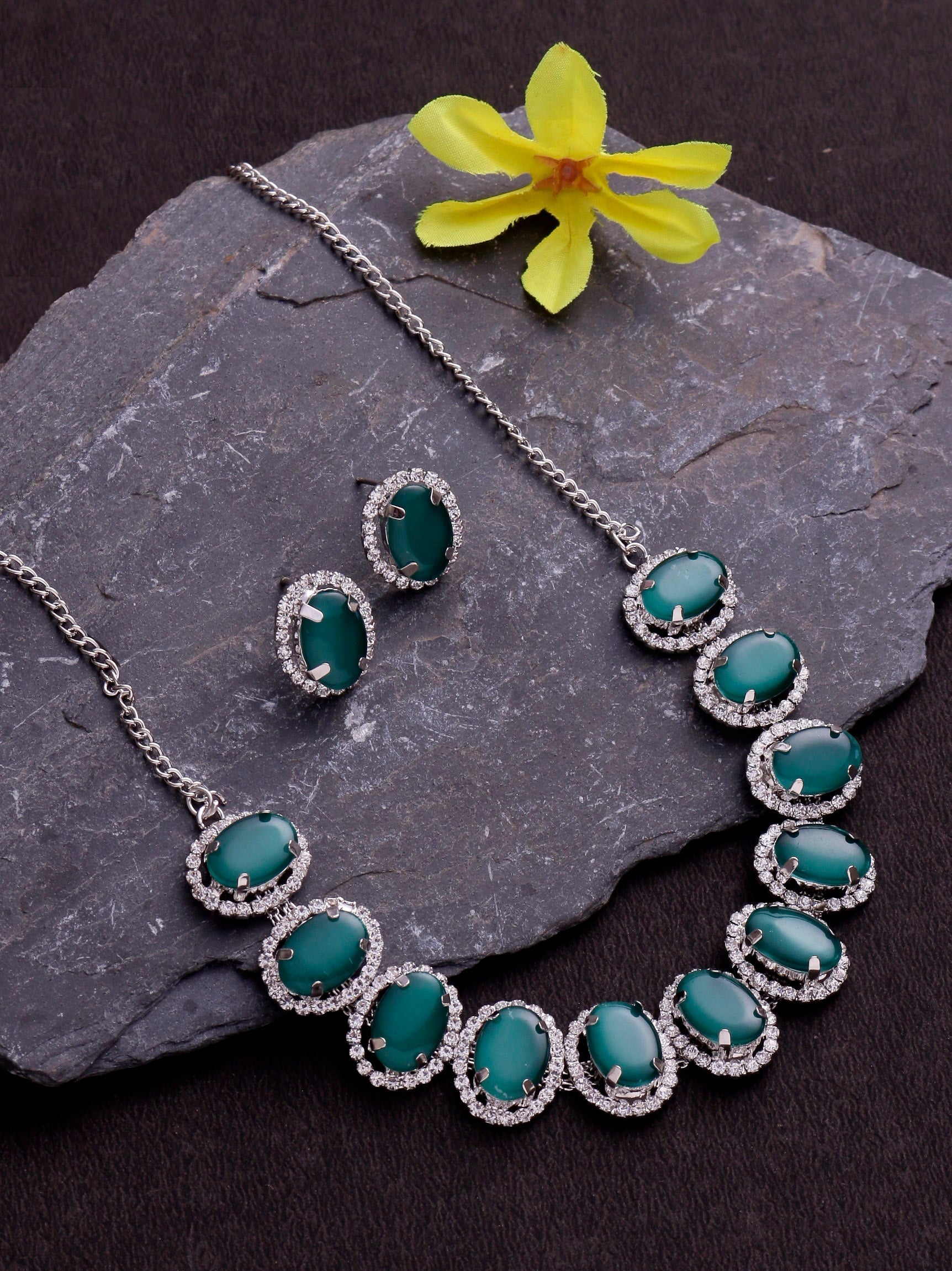 Swisni Alloy Silver Necklace, Earring Beads Necklace Set For Women|For Girls|Gifting|Anniversary|Birthday|Girlfriend