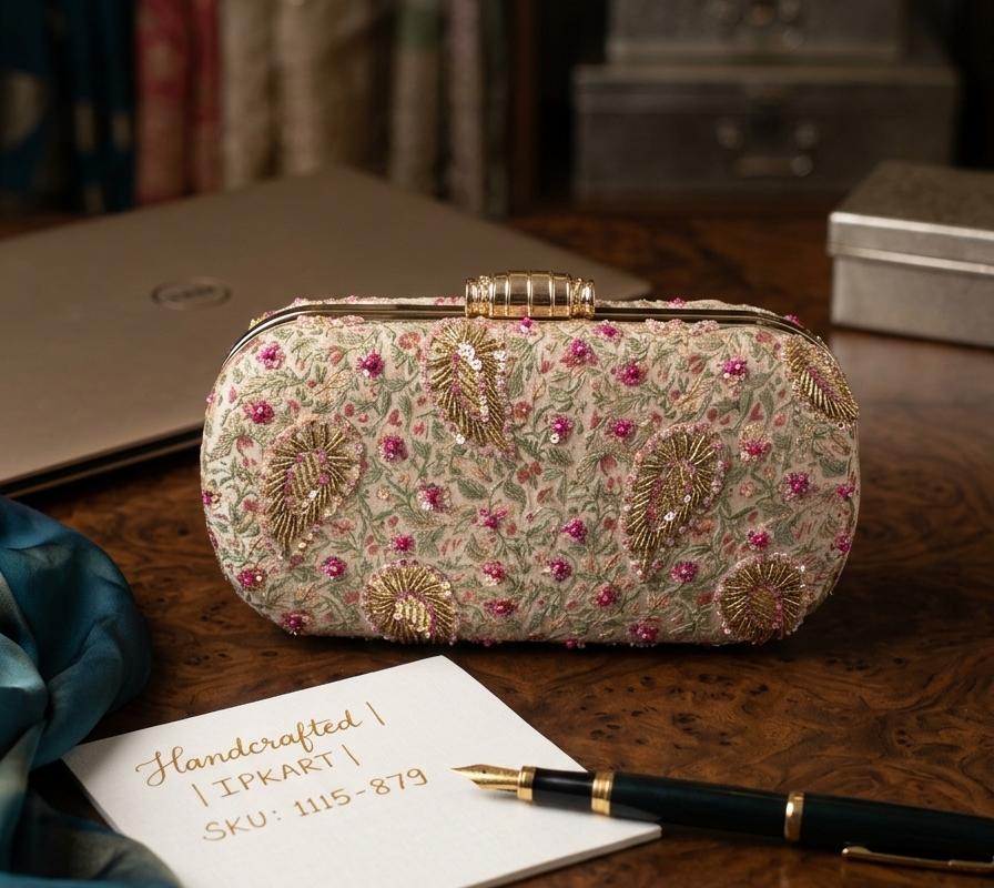 VRPS Printed Embroidered Clutch | Handcrafted Ethnic Bag | SWIS-4900 - VRPS Handicrafts